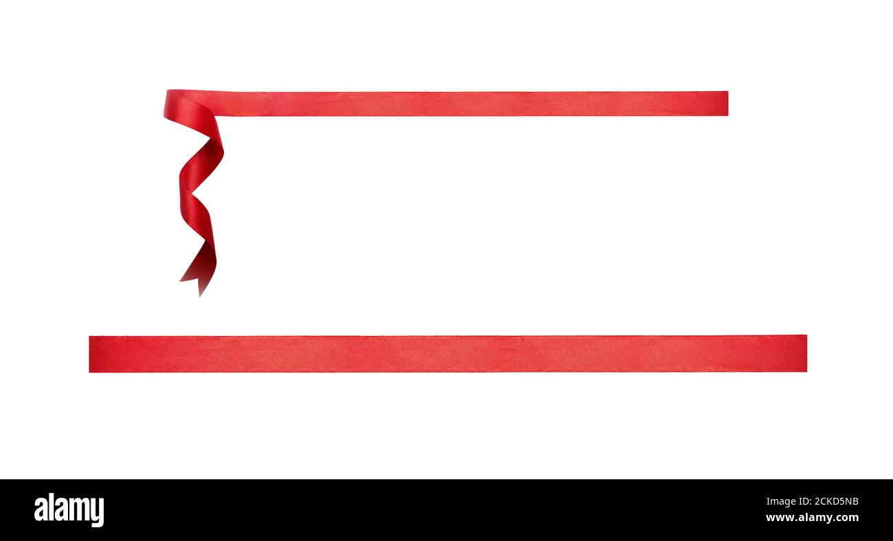 Un ruban rouge curly Noël et anniversaire présent bannière ensemble isolé sur un fond blanc. Banque D'Images