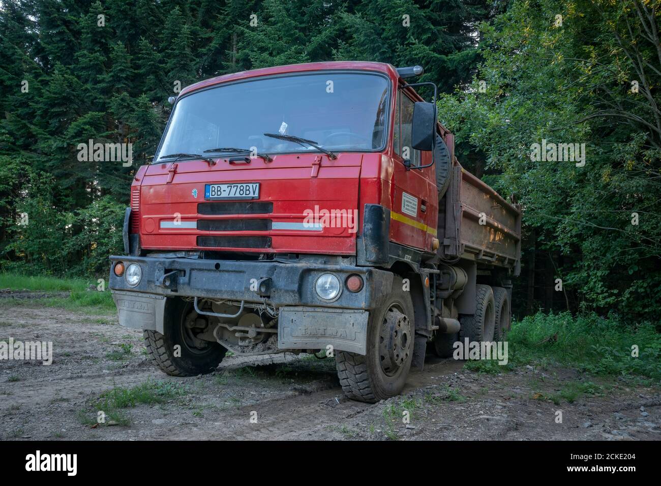 Tchèque Tatra T815 camion 6x6 dans la route forestière en Slovaquie, Europe Banque D'Images