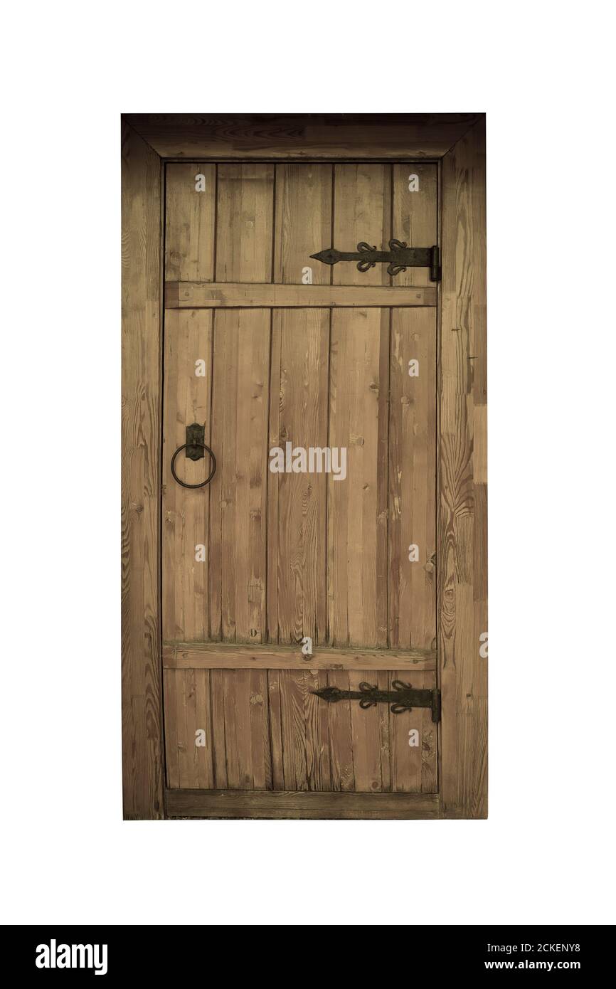 Ancienne porte en bois brun vintage sur fond blanc Banque D'Images Ancienne porte en bois brun vintage sur fond blanc Banque D'Images