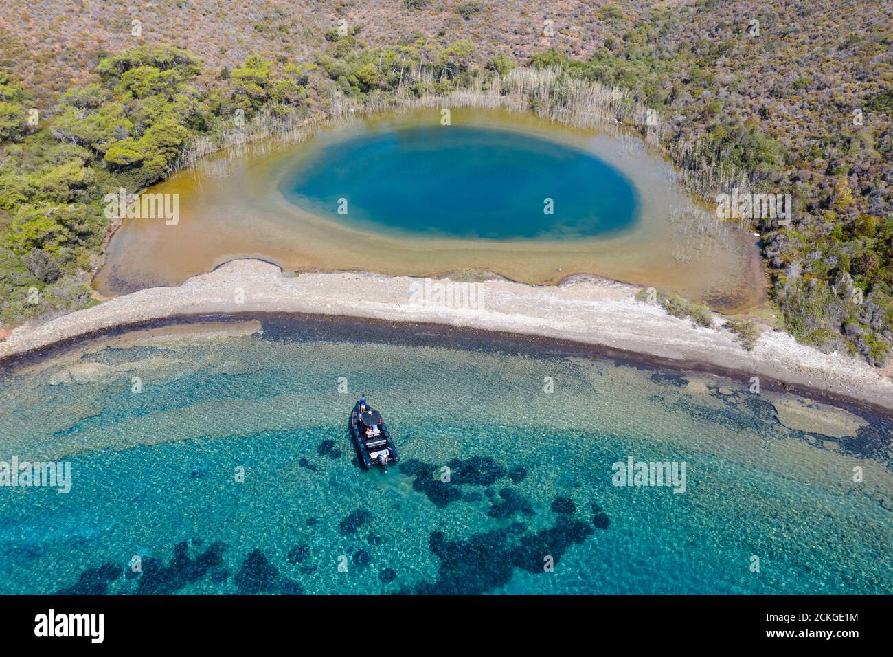 Vue aérienne du lagon côtier dans la baie de Koyun Cape Gokova Environnement spécial zone protégée Turquie Banque D'Images