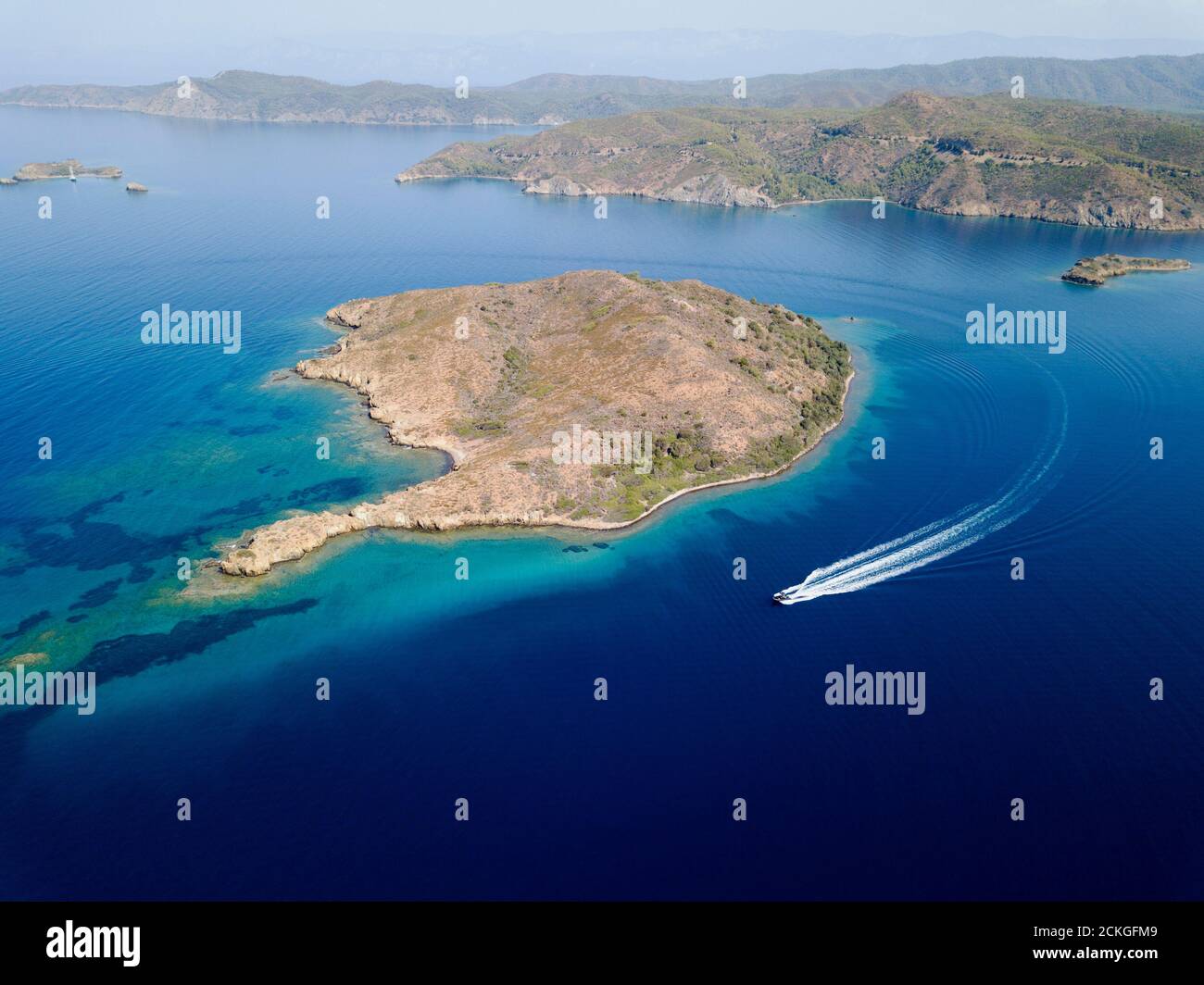 Vue aérienne de Seven Islands Gokova Bay Special Environment Protected Région Marmaris Turquie Banque D'Images