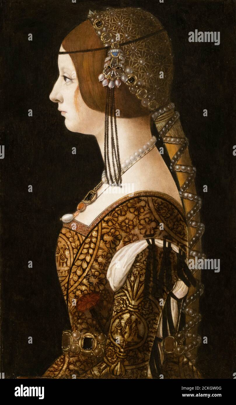 Bianca Maria Sforza (1472-1510), Reine des Romains, Sainte-Impératrice romaine, portrait peint par Giovanni Ambrogio de Predis , vers 1493 Banque D'Images