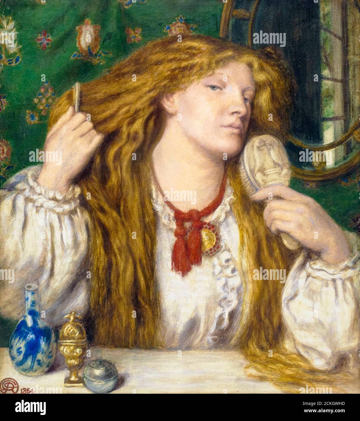 Femme peignant ses cheveux (Fanny Cornforth), portrait peint par Dante Gabriel Rossetti, 1864 Banque D'Images