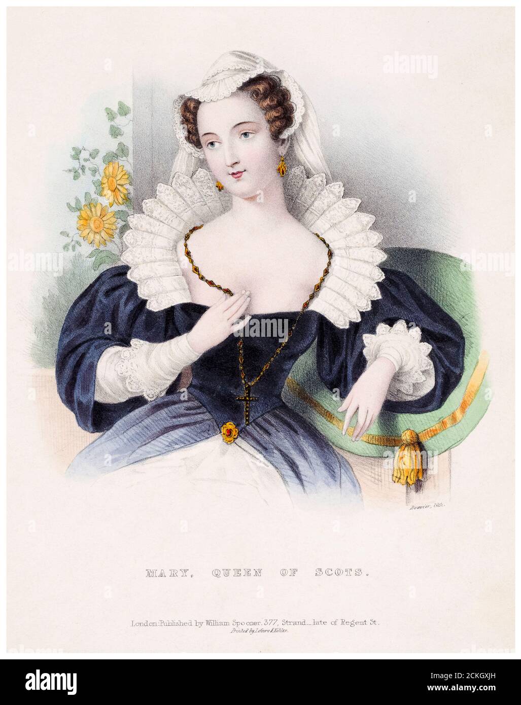 Mary Queen of Scots (1542-1587), impression lithographique de Joseph Bouvier, 1830-1839 Banque D'Images