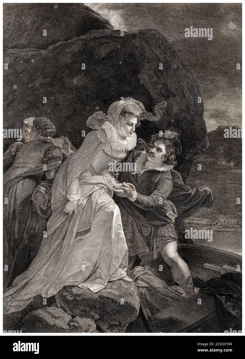 L'évasion de Mary Queen of Scots (1542-1587), du château du Loch Leven le 2 mai 1568, gravure par William Sharp après Robert Smirke, vers 1795 Banque D'Images