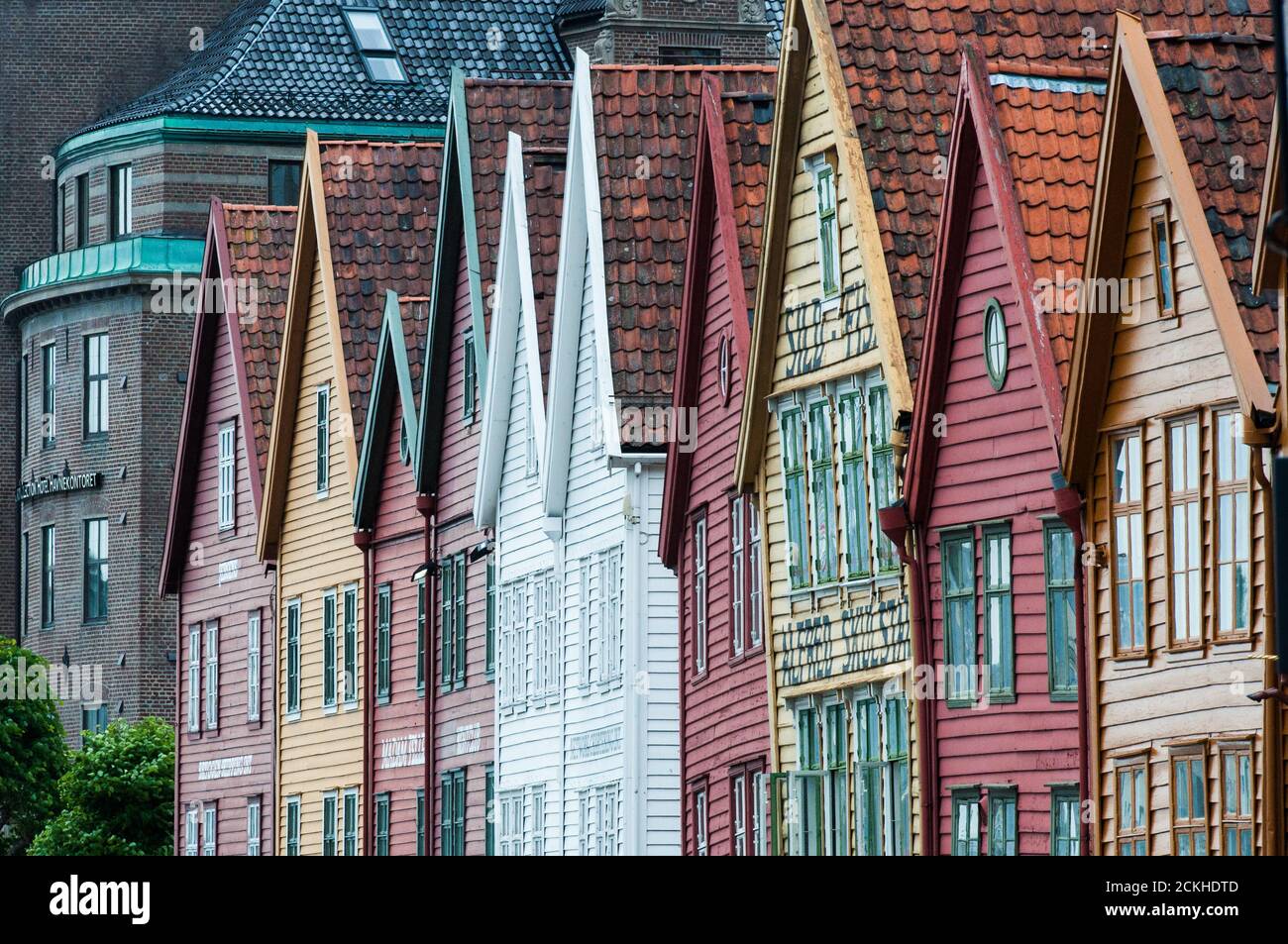 Maisons hanséatiques de Bryggen, la plus ancienne partie de Bergen, Norvège Banque D'Images