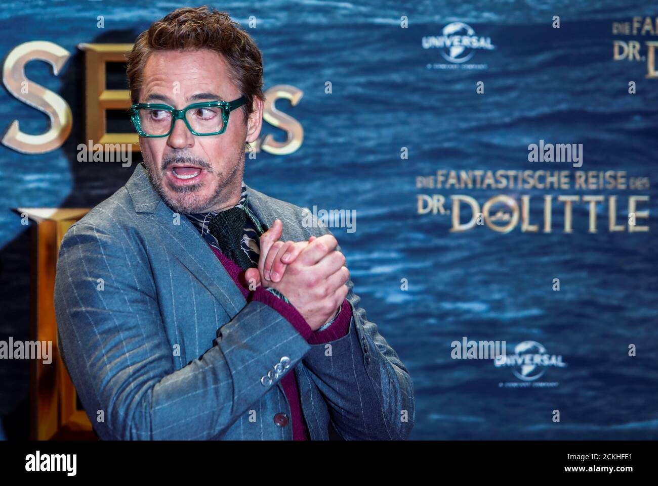 Robert Downey Jr., membre du casting, participe à la première du voyage du Docteur Dolittle à Berlin, en Allemagne, le 19 janvier 2020. REUTERS/Michele Tantussi Banque D'Images