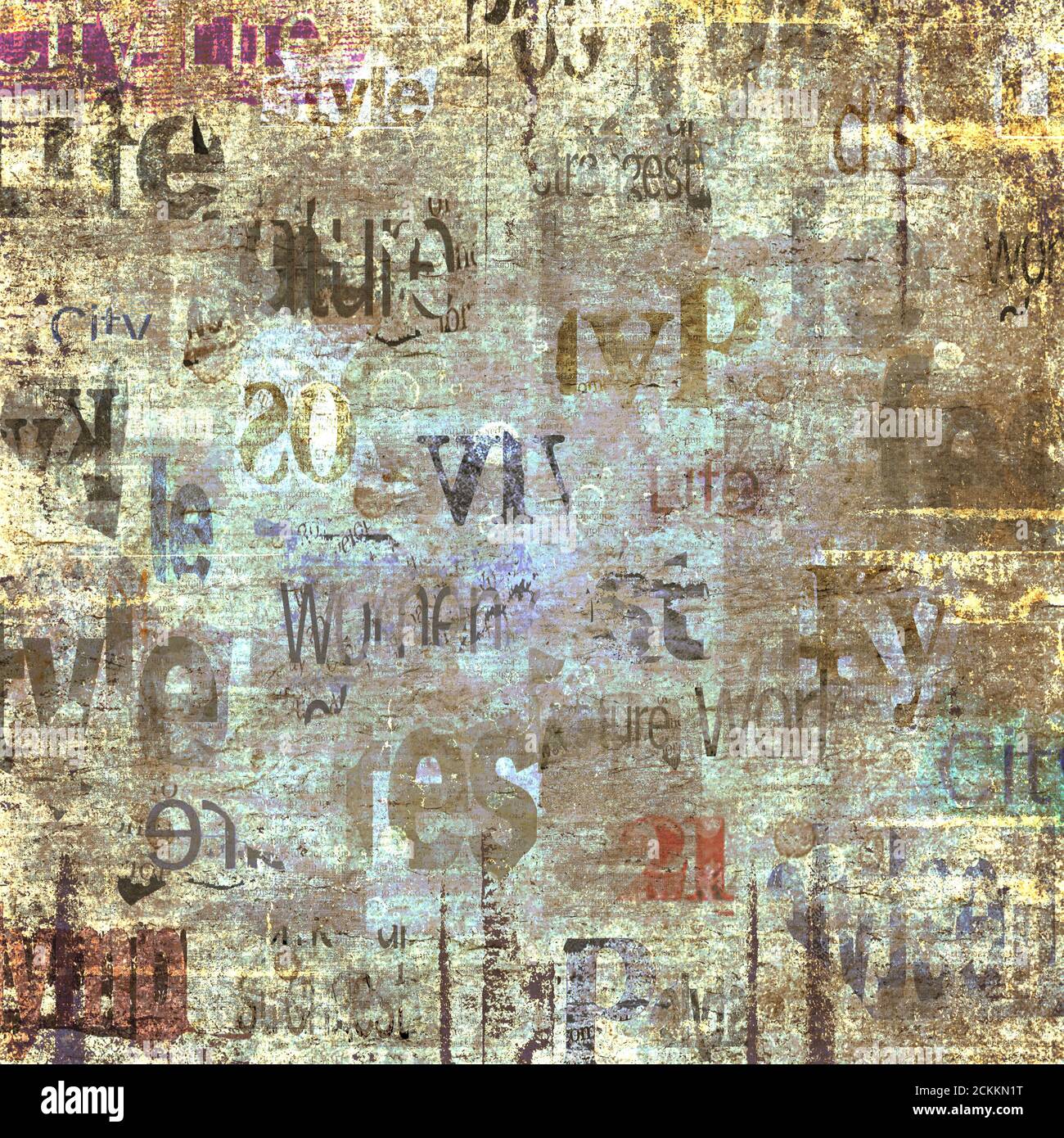 Papier journal à vieux grunge, fond carré texturé. Texture de journal vintage. Feuille de papier journal. Page vieillie illisible. Nouvelles collages colorés p Banque D'Images