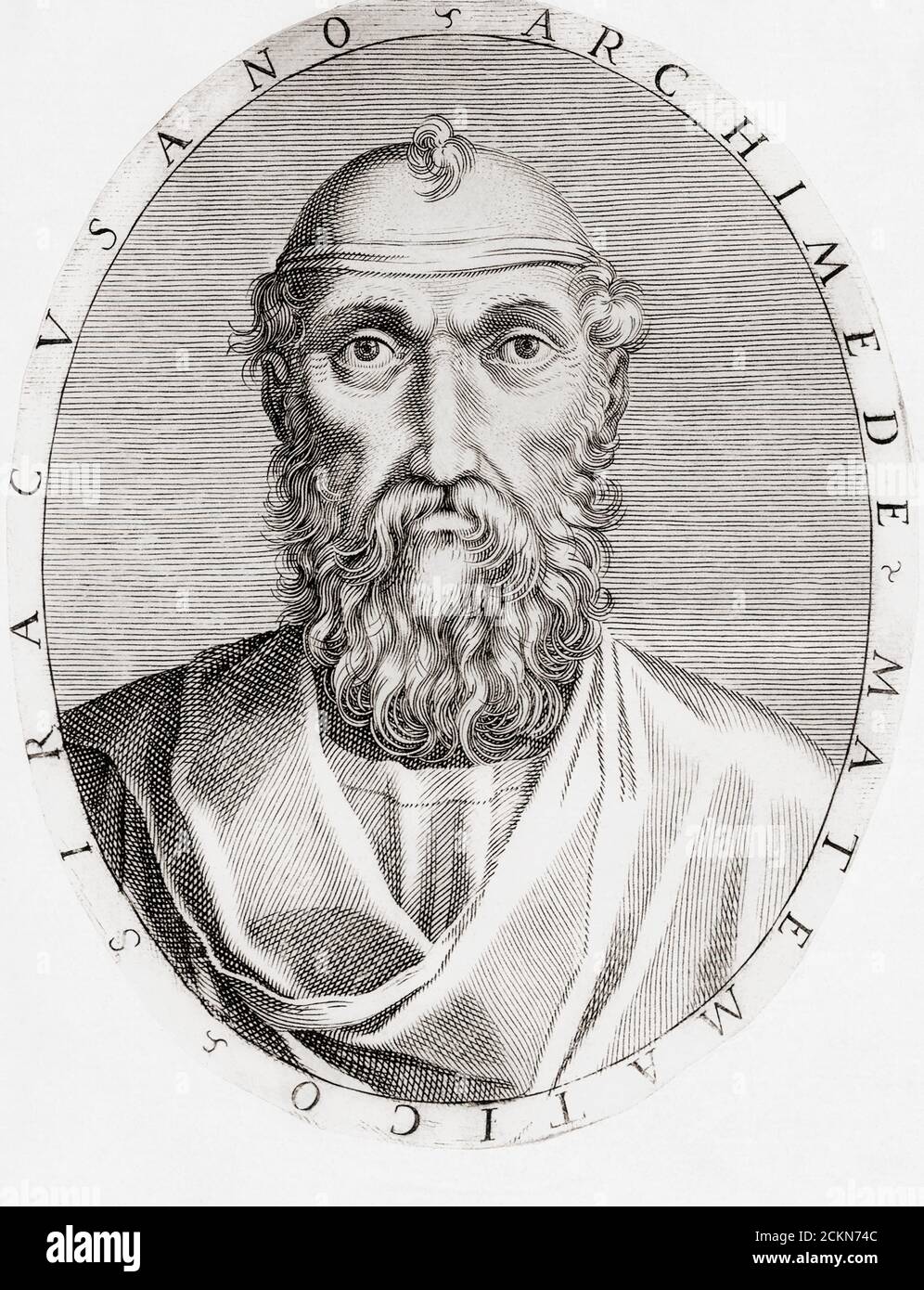 Archimedes de Syracuse, c. 287 – c. 212 C.-B. Mathématicien, physicien, ingénieur, inventeur et astronome grec. Après une gravure du XVIIIe siècle par un artiste non identifié. Banque D'Images