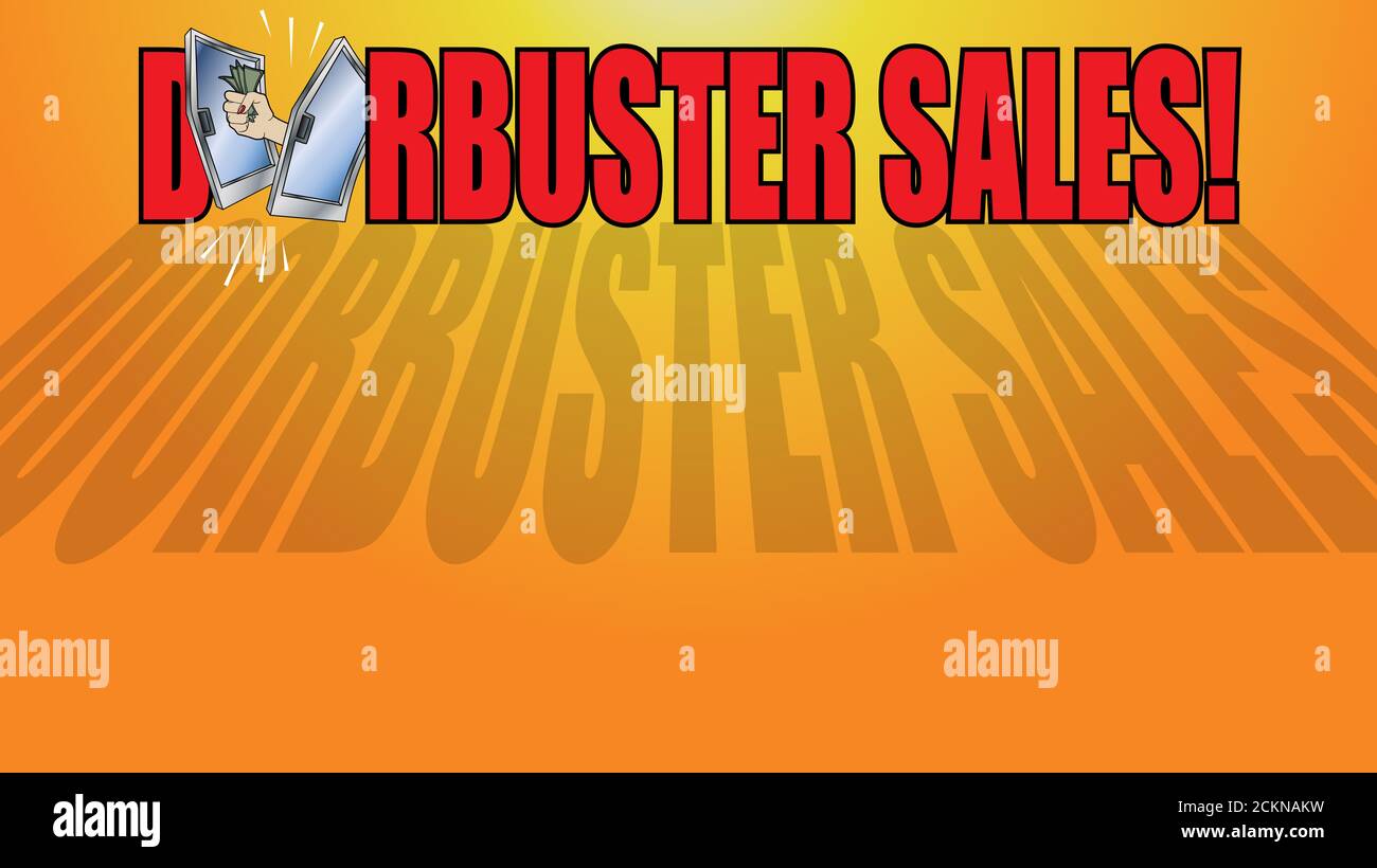 Logo Doorbuster sale Copy sur fond Orange Banque D'Images