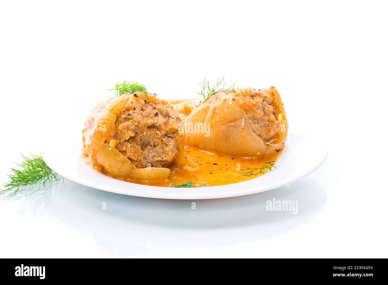 farci de viande et de riz avec sauce au poivre rôti Banque D'Images