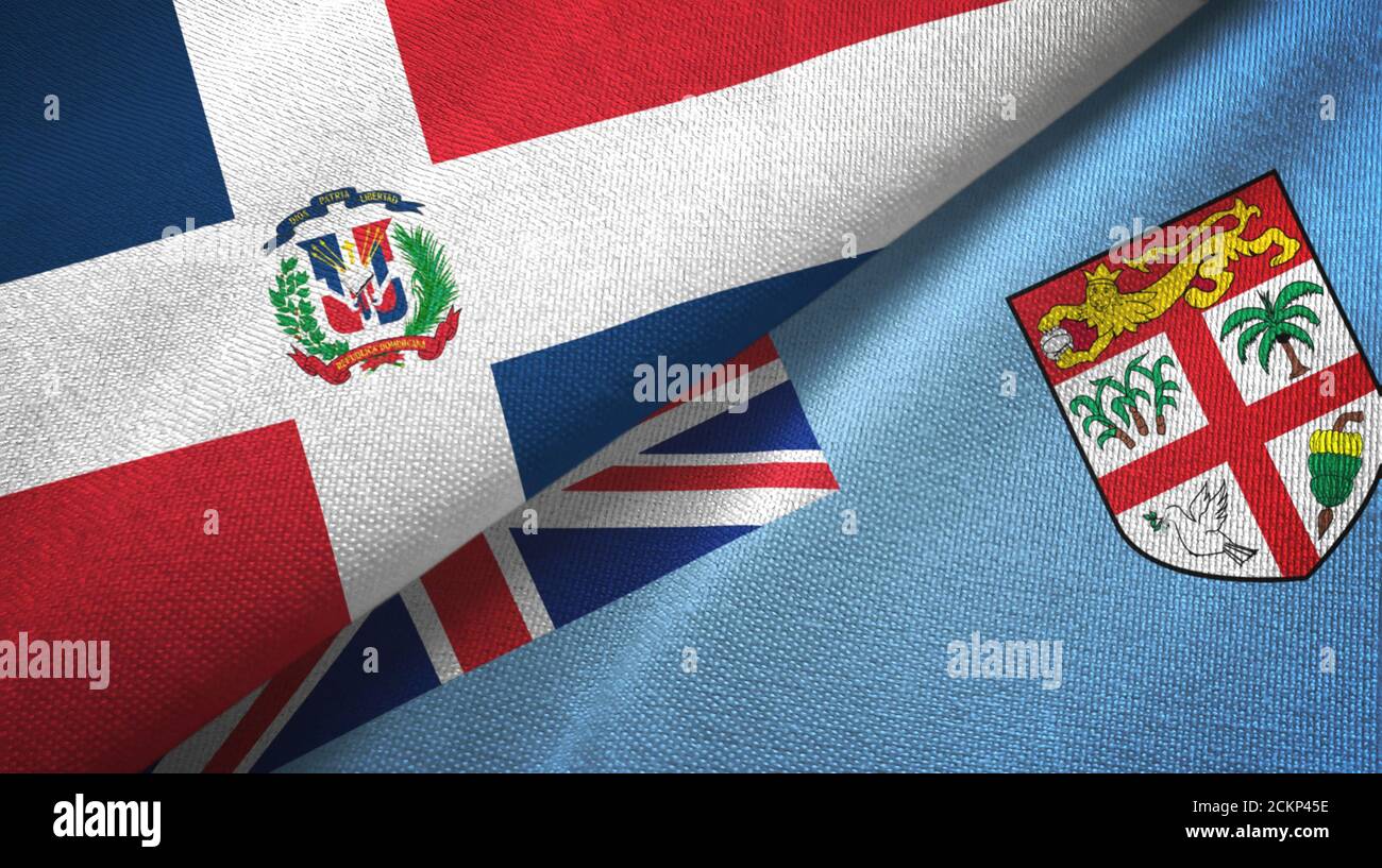 République dominicaine et Fidji deux drapeaux tissu textile, texture de tissu Banque D'Images