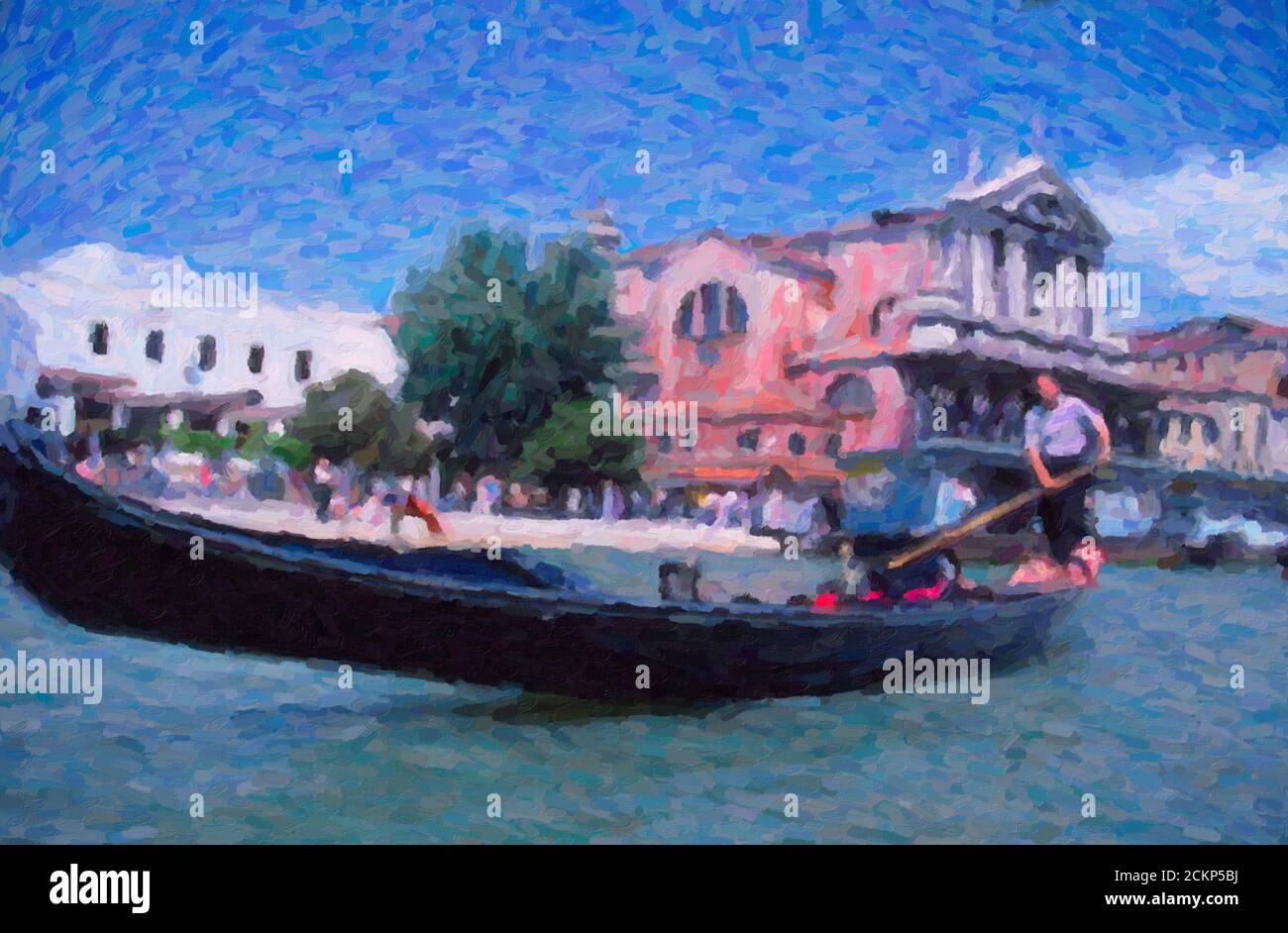 Effet numérique impasto peinture d'un gondolier à Venise sur un canal Banque D'Images