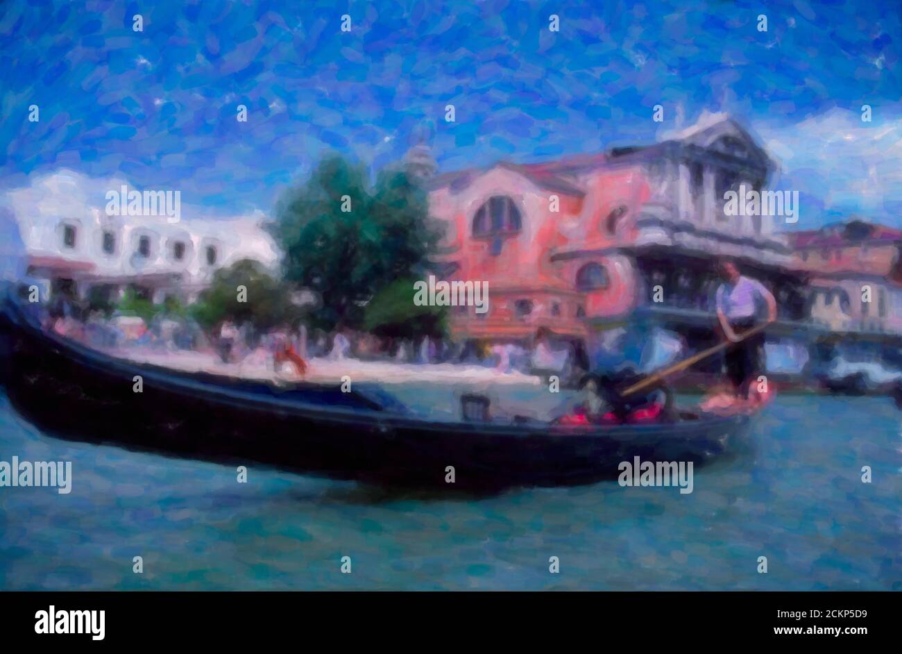 Peinture numérique à l'huile d'un gondolier le long du grand canal, Venise, Italie Banque D'Images