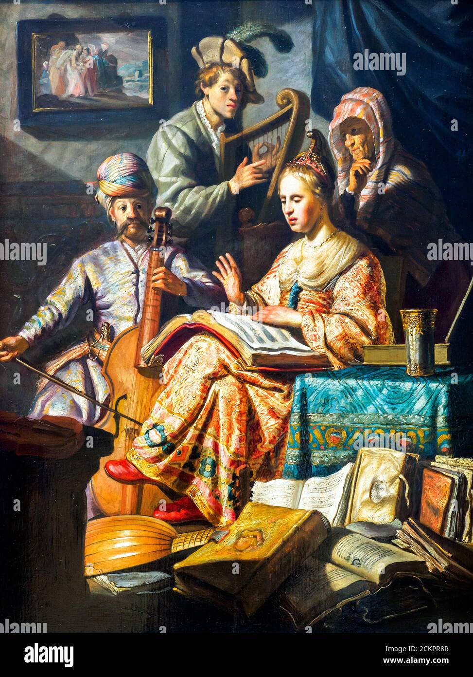 Compagnie musicale de Rembrandt Harmensz van Rijn (1606-1669) Oil on Panneau (1626) Banque D'Images