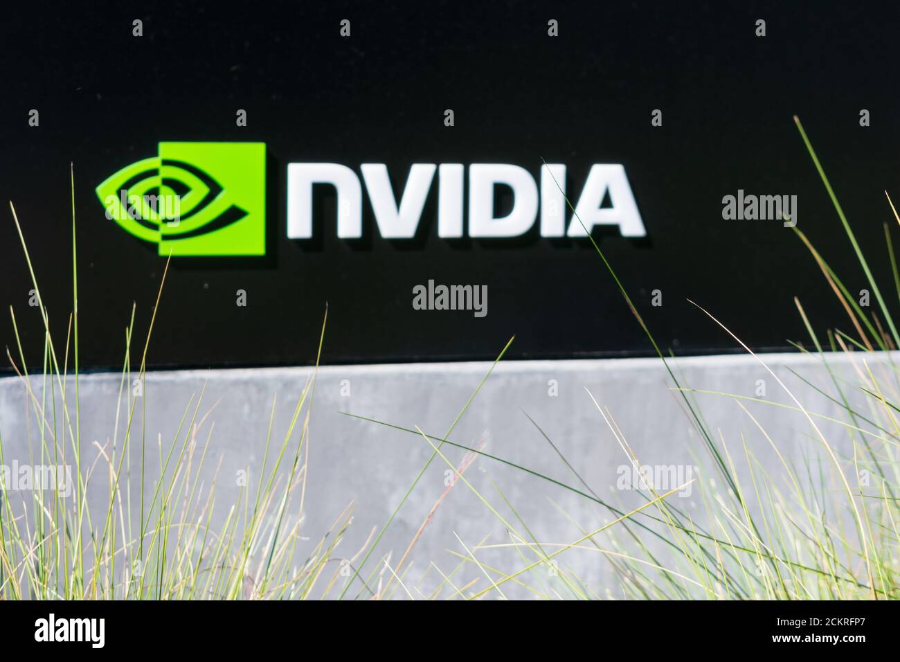 Logo et signature de la société Bflou Nvidia Corporation au siège de la société à Silicon Valley, centre high-tech de la région de la baie de San Francisco - Santa Clara, CA, USA - O Banque D'Images