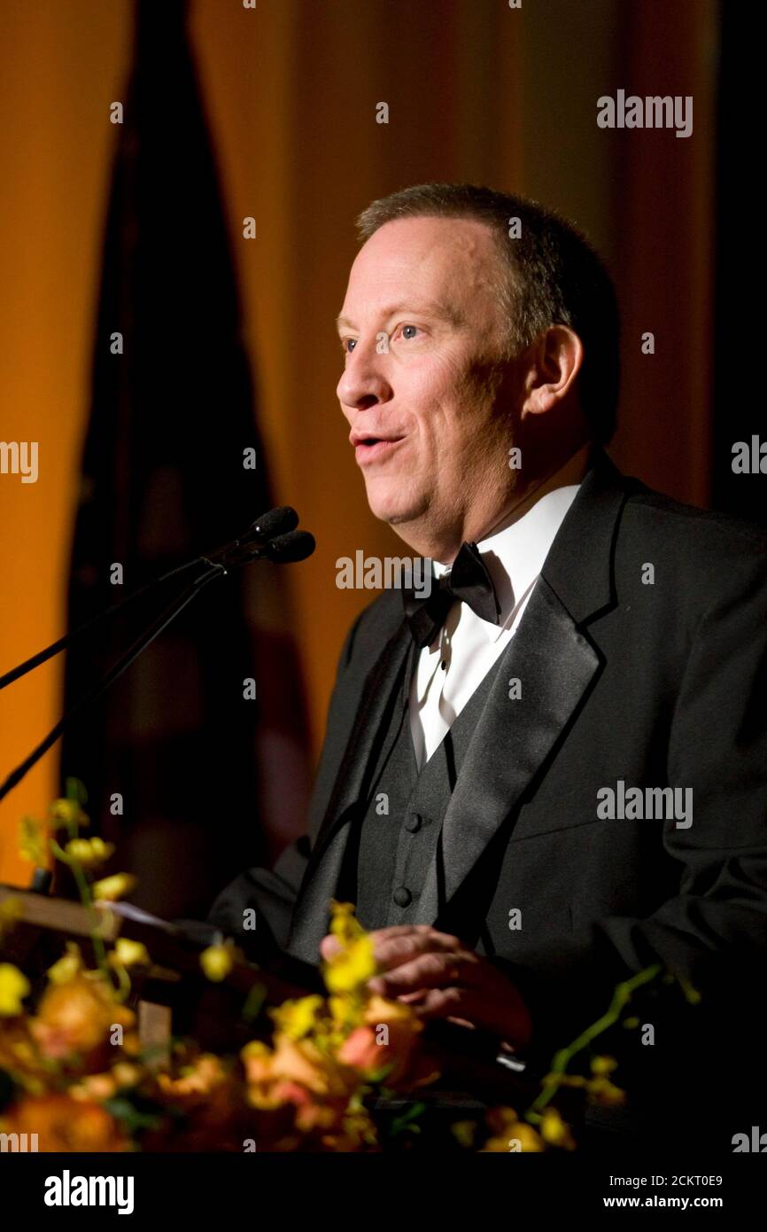 Austin, Texas le 29 janvier 2009 : l'hôte de talk-show conservateur Mike Gallagher, qui est écouté à l'échelle nationale dans les grandes villes des États-Unis, prend la parole lors d'un banquet en l'honneur du gouverneur du Texas Rick Perry dans un hôtel du centre-ville. ©Bob Daemmrich Banque D'Images