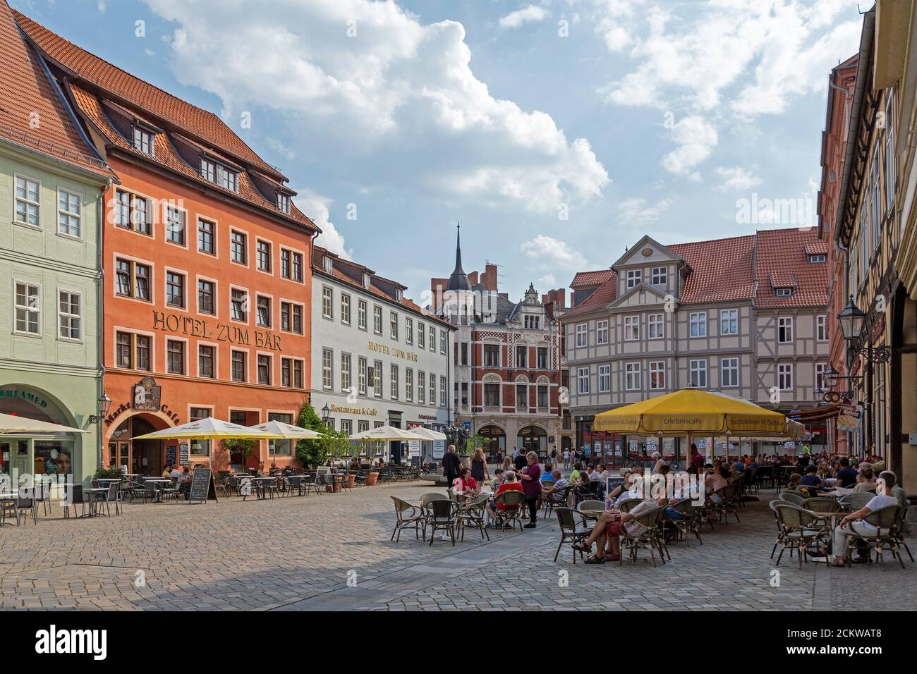 Place du marché, Quedlinburg, patrimoine culturel mondial de l'UNESCO, Saxe Anhalt, Allemagne Banque D'Images