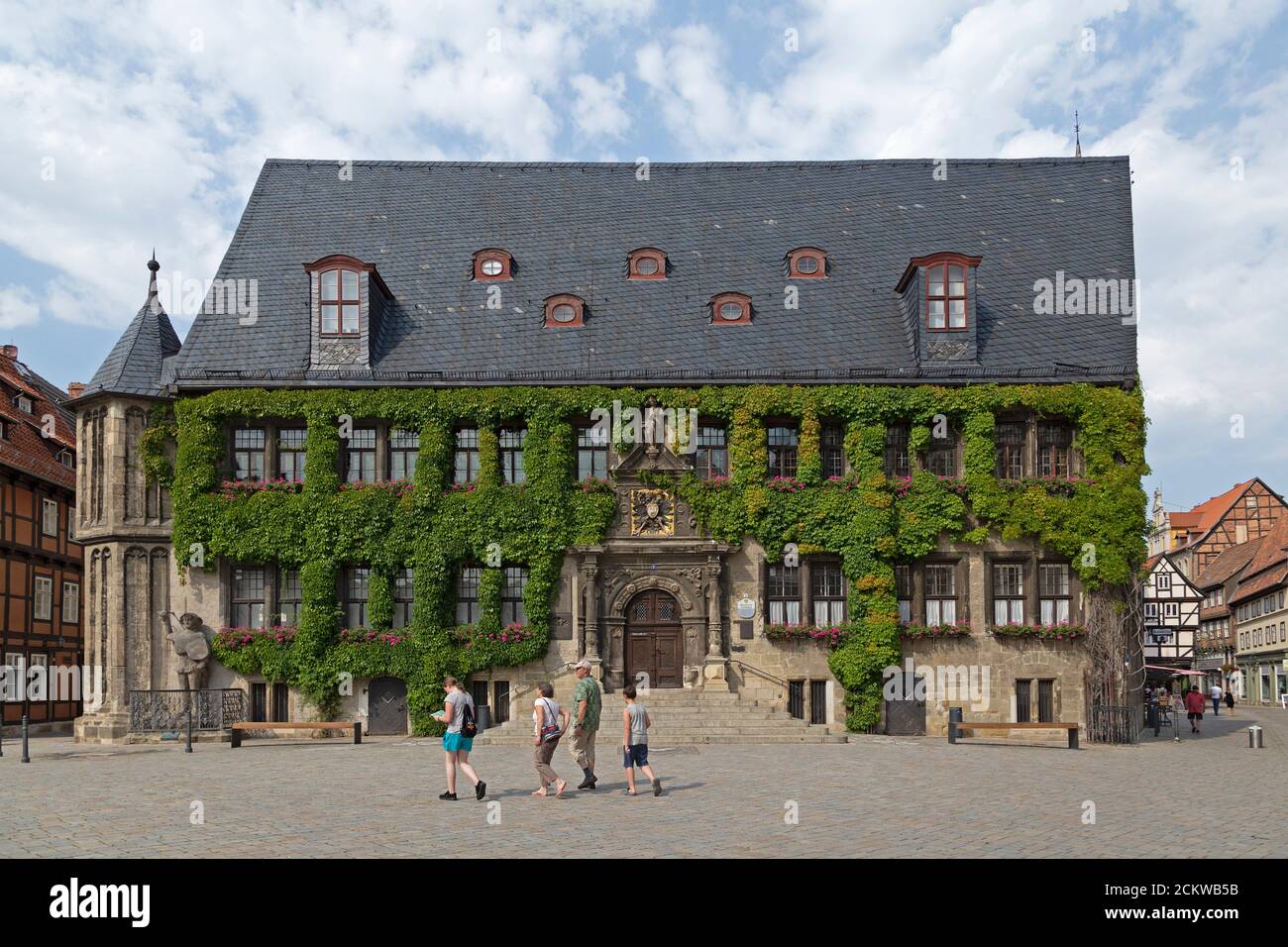 Hôtel de ville, place du marché, Quedlinburg, patrimoine culturel mondial de l'UNESCO, Saxe Anhalt, Allemagne Banque D'Images