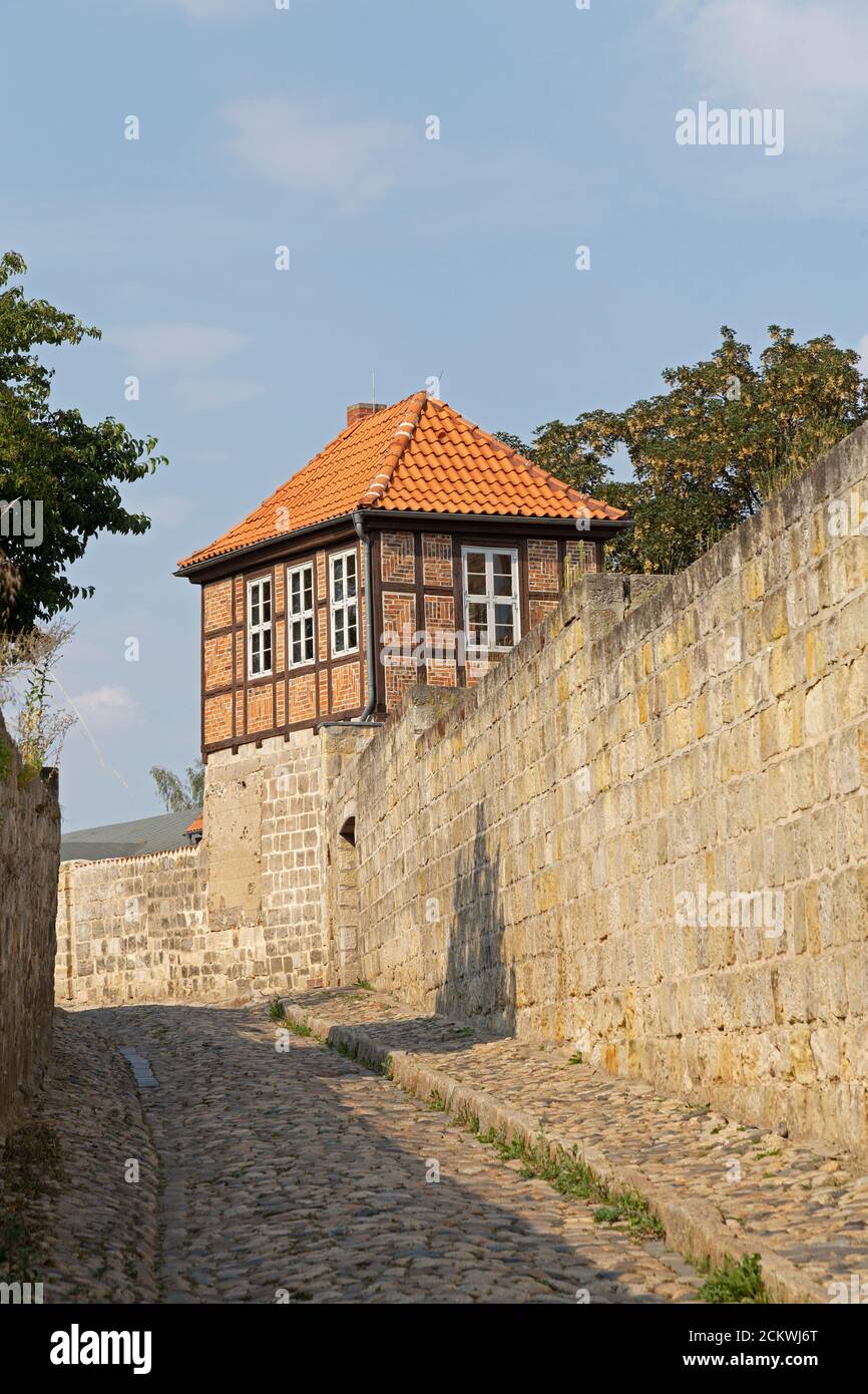 Schenkgasse, Quedlinburg, patrimoine culturel mondial de l'UNESCO, Saxe Anhalt, Allemagne Banque D'Images