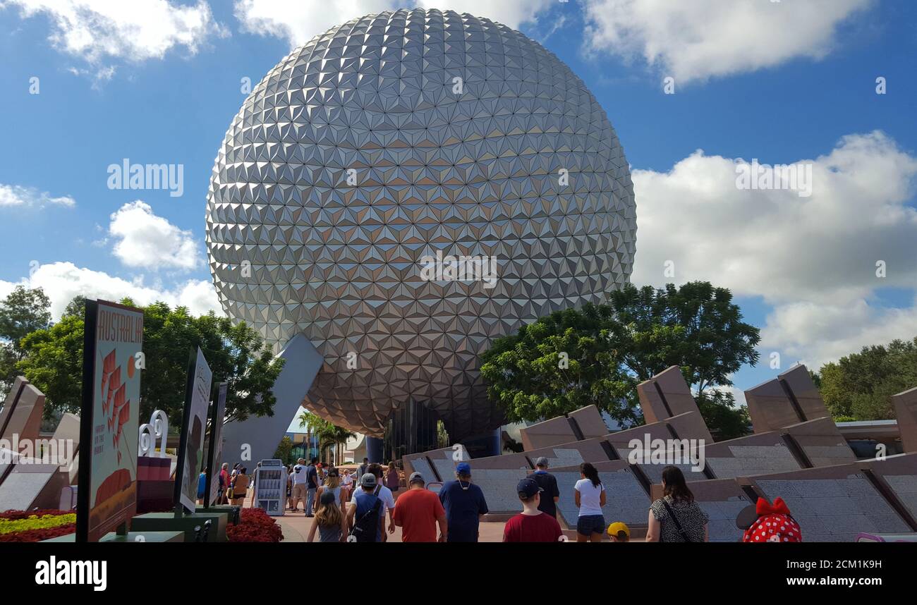 Vaisseau spatial Earth, la sphère géante de Walt Disney World, Orlando Florida, États-Unis Banque D'Images