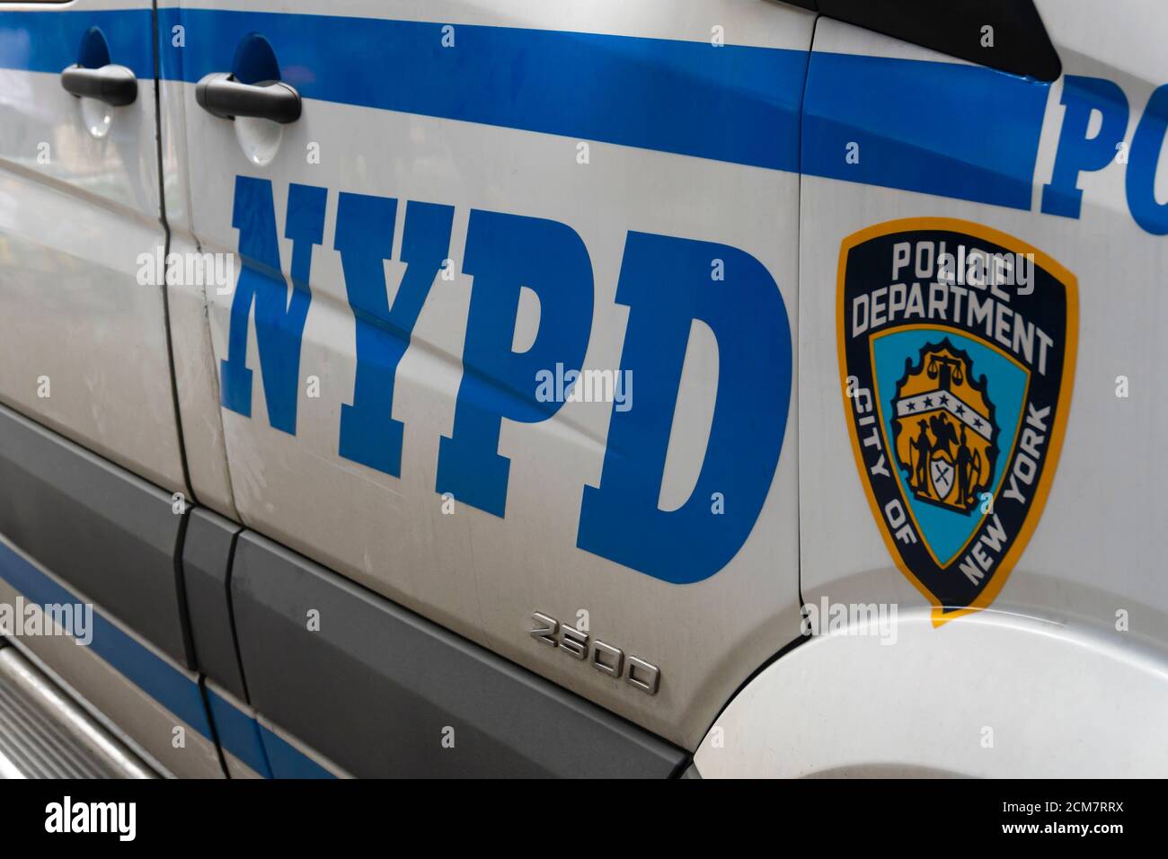 Signe du véhicule du service de police de New York Banque D'Images