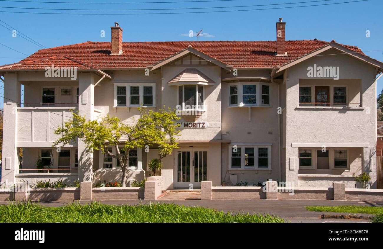 'T Moritz' un immeuble d'appartements de style Art déco des années 1930 à Elwood, une banlieue de Melbourne, en Australie Banque D'Images