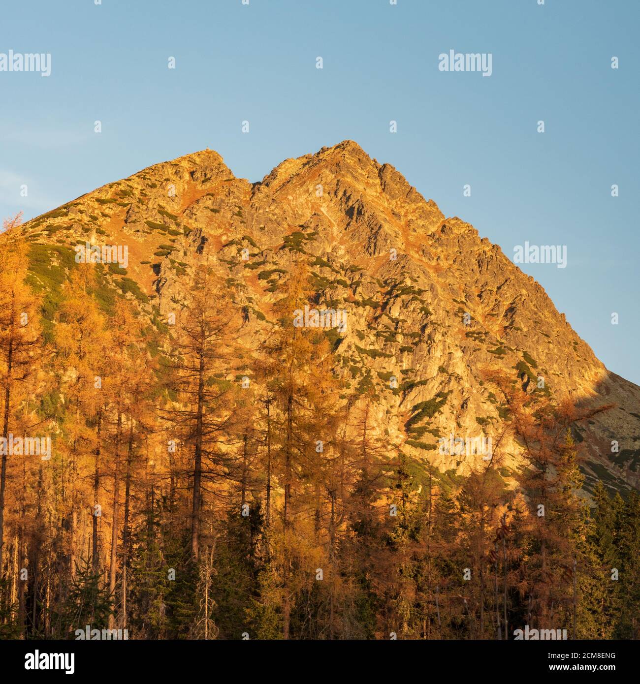Les sommets de Predne et Mlynicke Solisko sur la montagne de Soliskovy crête dans les montagnes Vysoke Tatry en Slovaquie pendant la matinée d'automne Banque D'Images