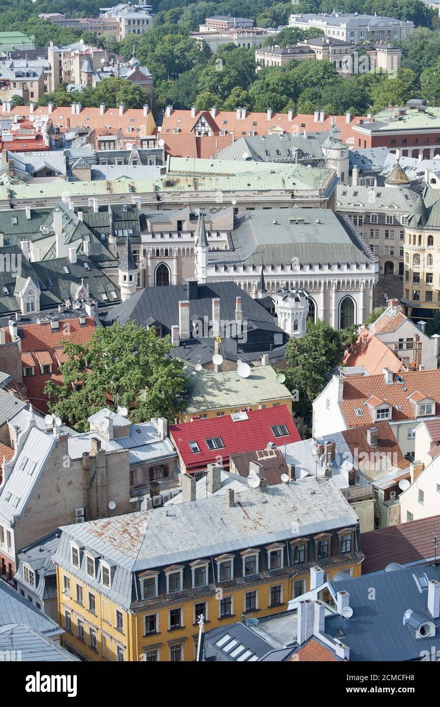 Lettonie, Riga - 31 JUILLET 2010 : vue de Riga depuis un vol d'oiseau. Banque D'Images