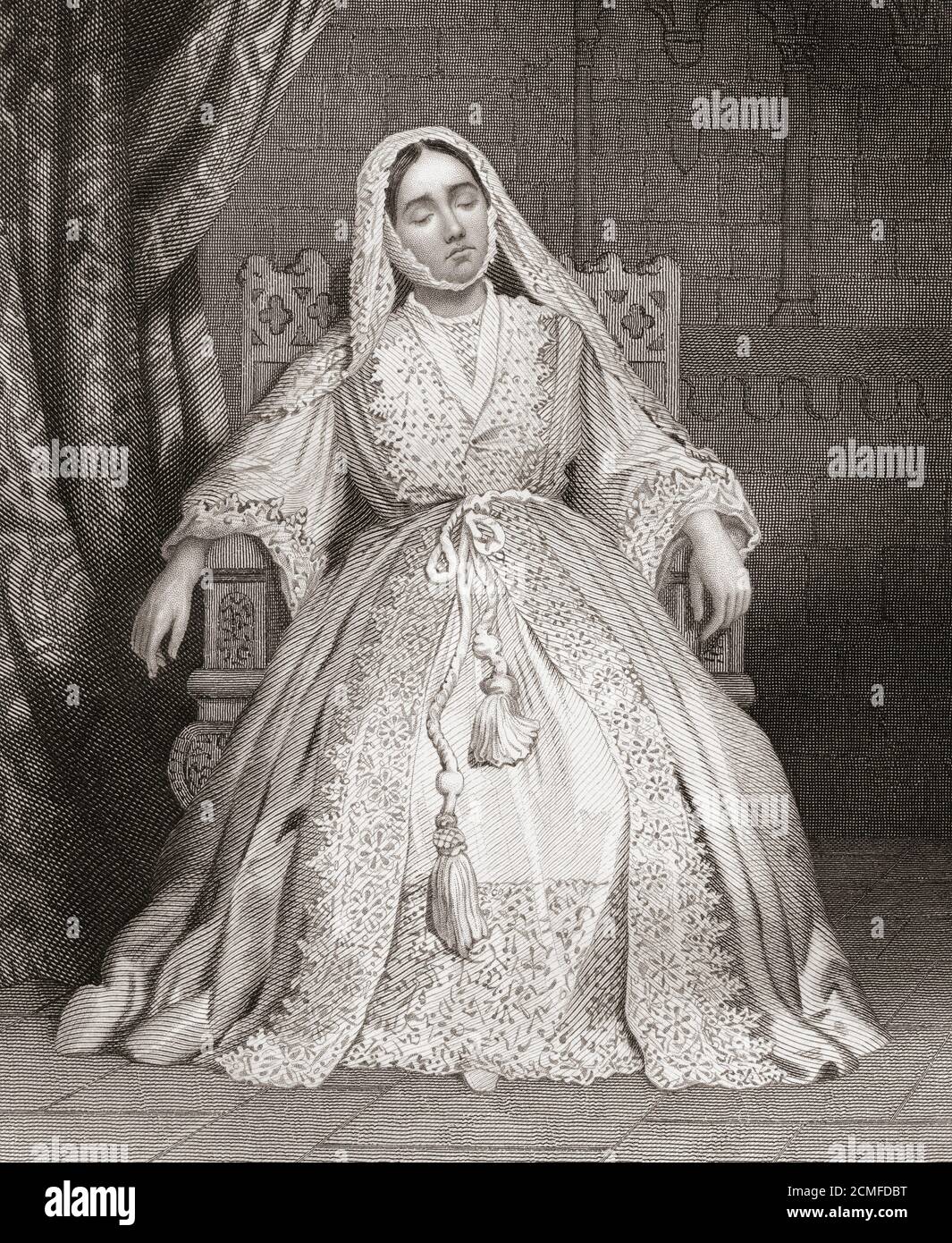 Mlle Glynn dans le rôle de la reine Katherine de la pièce de Shakespeare Henry VIII Isabella Glyn, 1823 – 1889. Actrice shakespearienne de l'époque victorienne. Banque D'Images