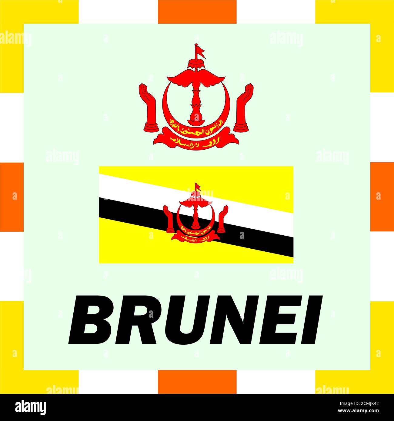 L'enseigne officielle, drapeau et d'arm de Brunei Banque D'Images