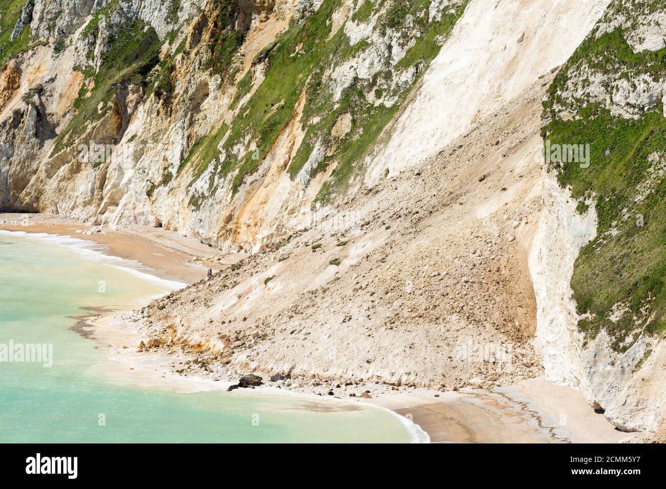 Rock tombe sur les falaises de craie dans la baie de St Oswald, Dorset, Angleterre, Royaume-Uni Banque D'Images