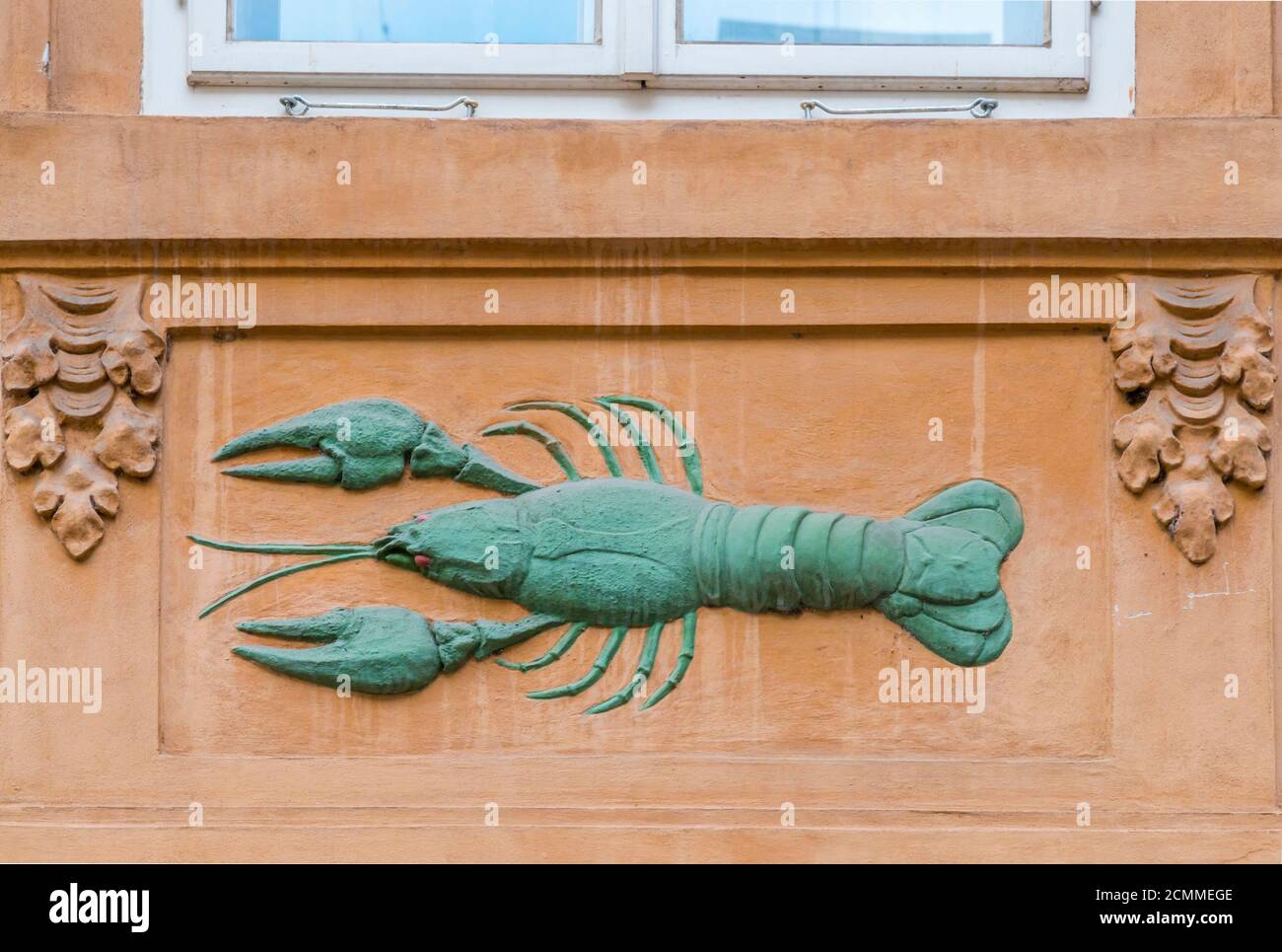 République tchèque, Prague, Mala Strana, Nerudova, numéro 43, panneau de la maison Green Lobster Banque D'Images