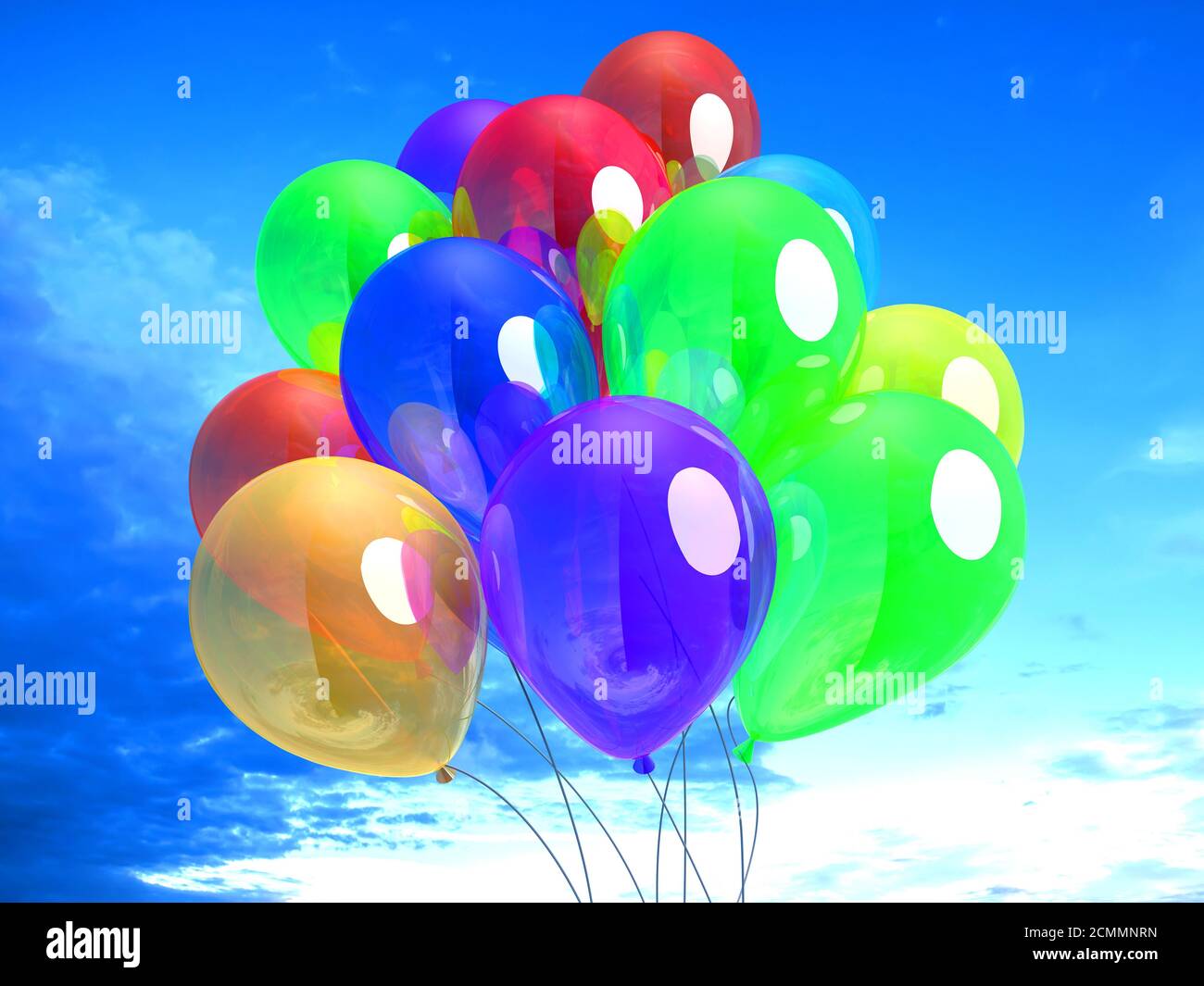 Illustration 3D des ballons colorés qui s'élève au ciel. Banque D'Images