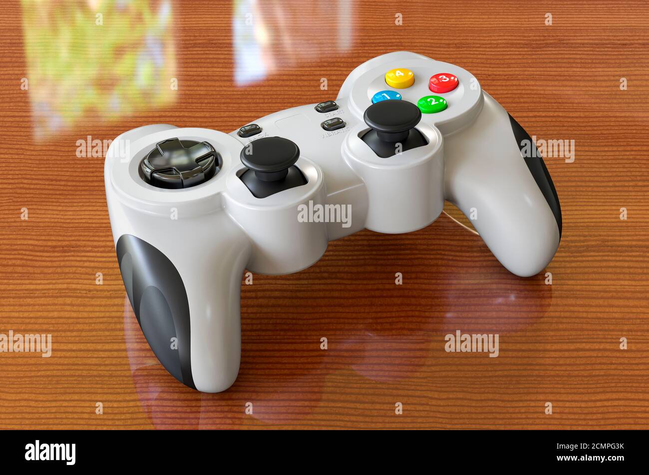Manette de jeu sur le bureau en bois. Rendu 3D Banque D'Images