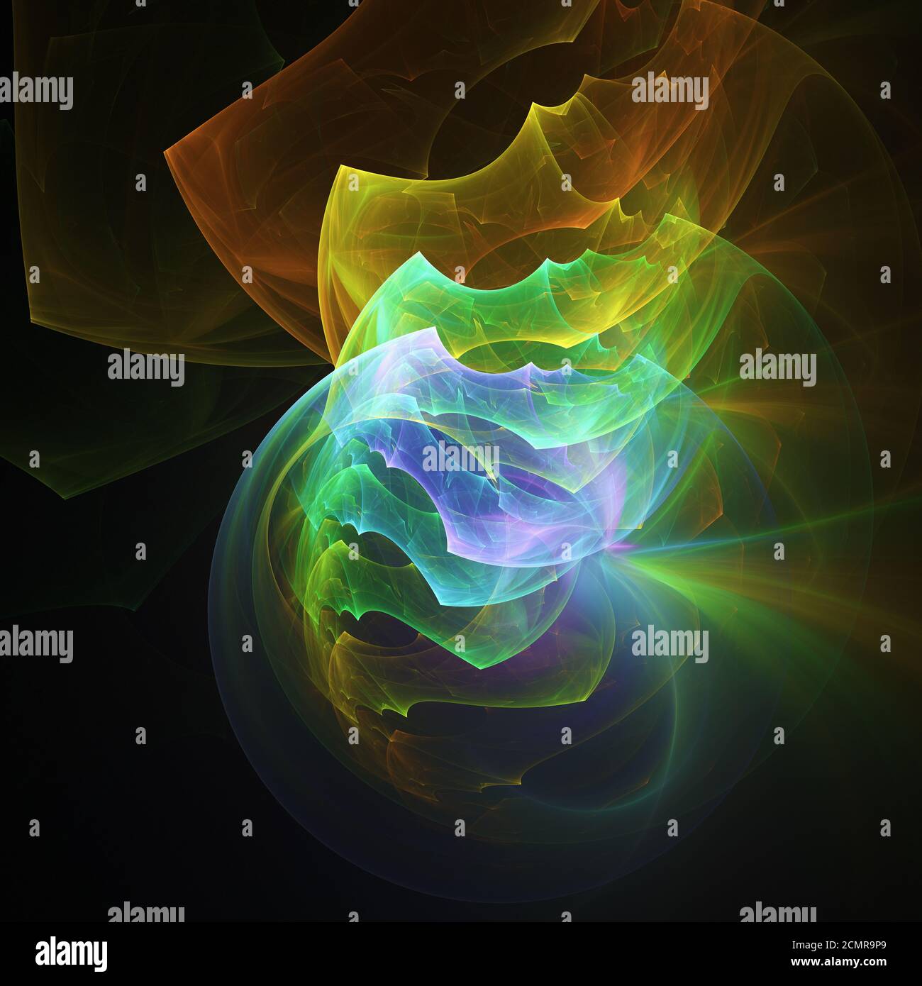 Couleur arc-en-ciel lumineux d'énergie sur les lignes courbes Résumé fond sombre univers de l'espace. Illustration Banque D'Images