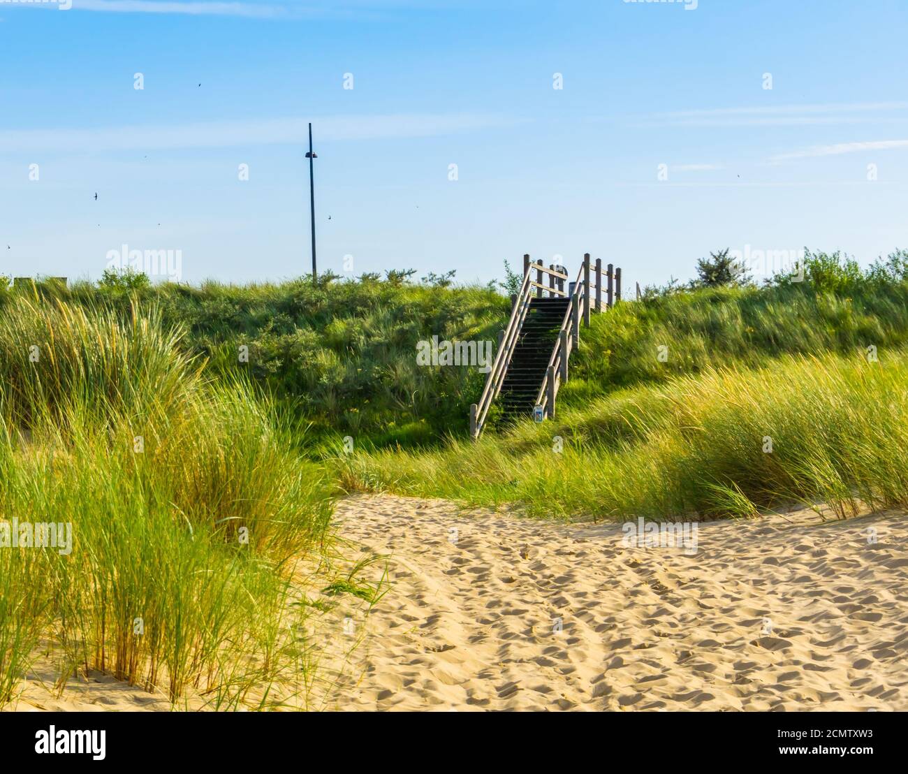 Sentier pédestre avec escalier sur la plage de Breskens, Zeeland, pays-Bas Banque D'Images