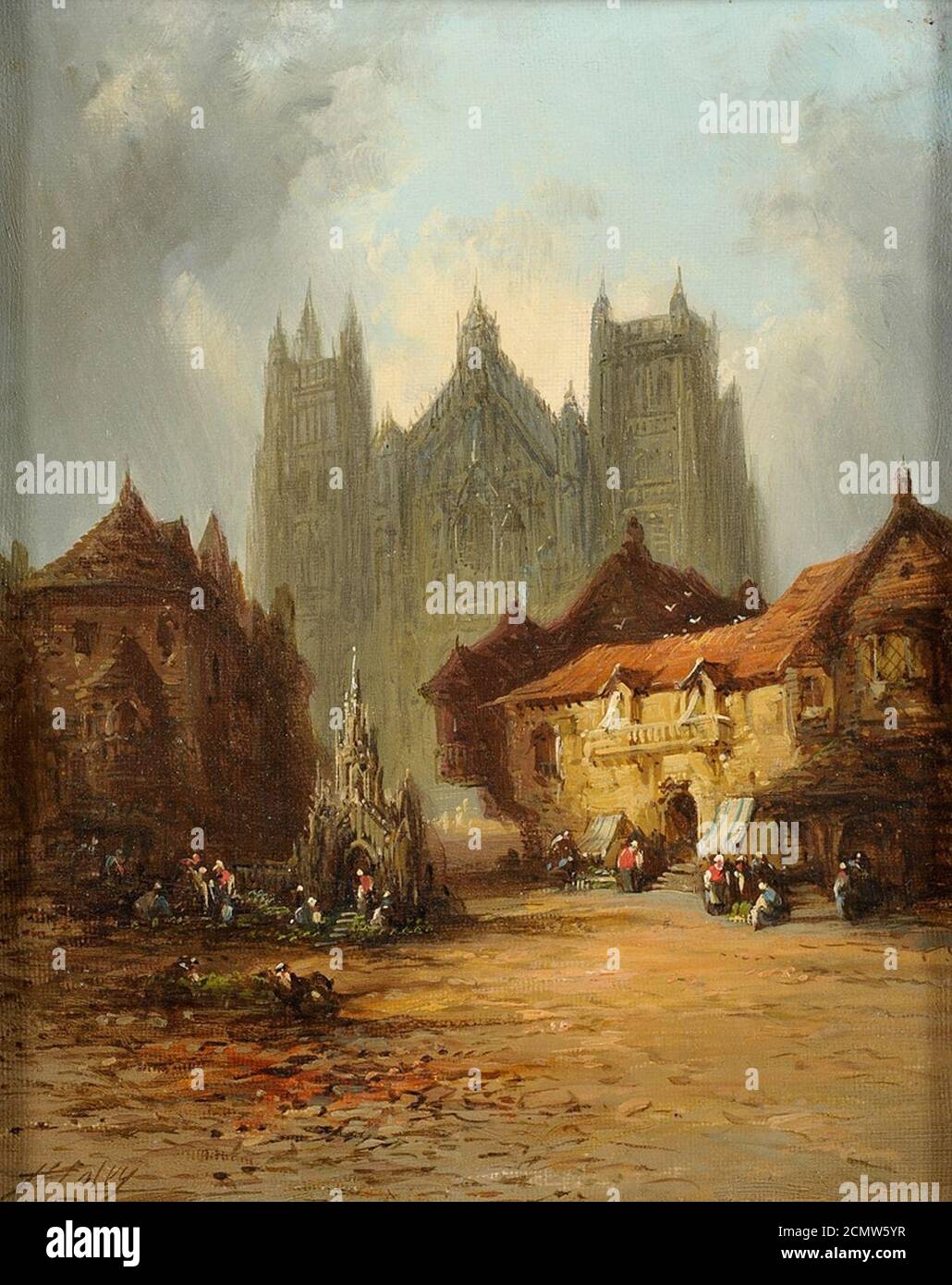 John Henry Foley Mittelalterliche Stadtansicht mit Kathedrale. Banque D'Images