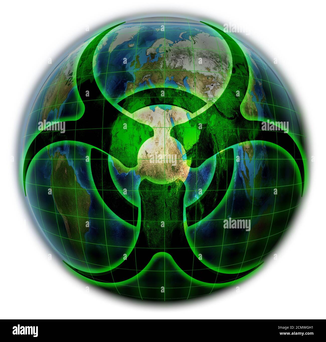 Pollution biologique de la planète Terre. Le signe de la pollution biologique sur le fond du globe. Isolé. Illustration 3D Banque D'Images
