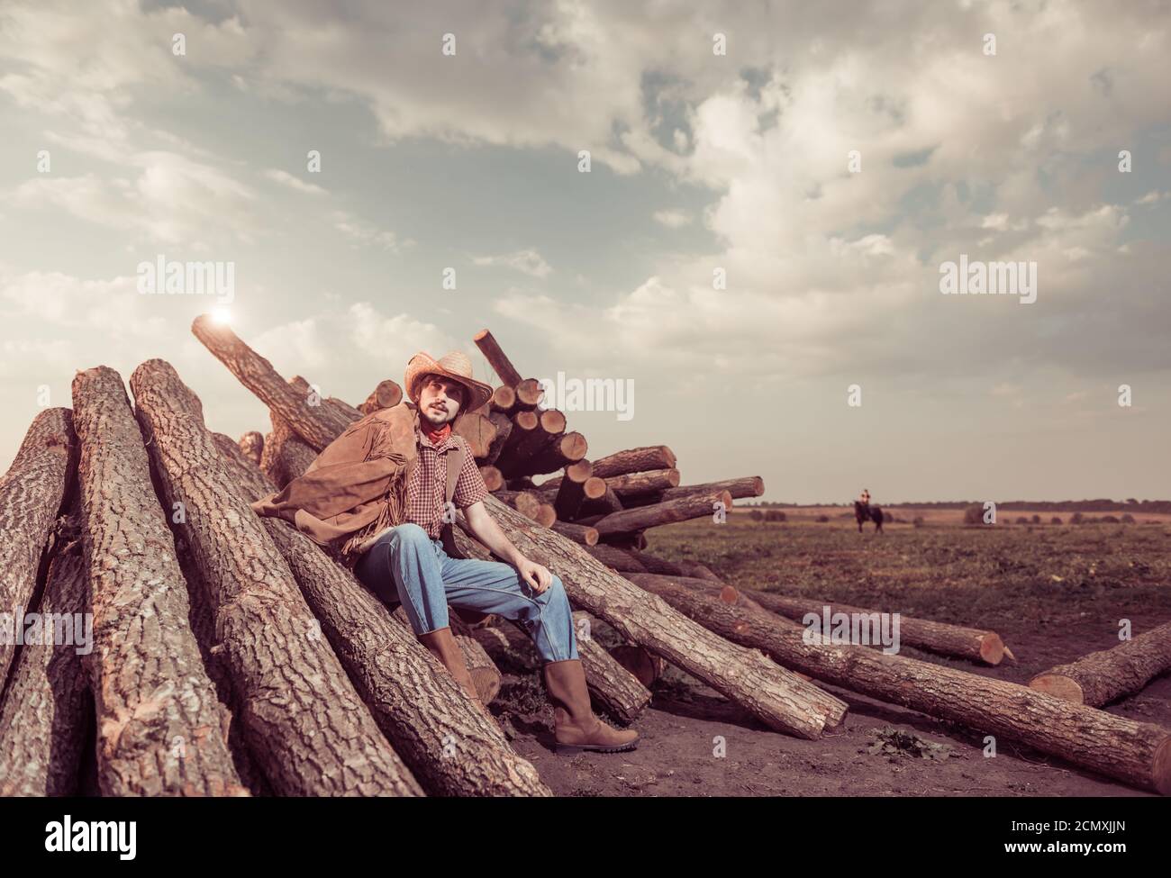 jeune beau cow-boy Banque D'Images