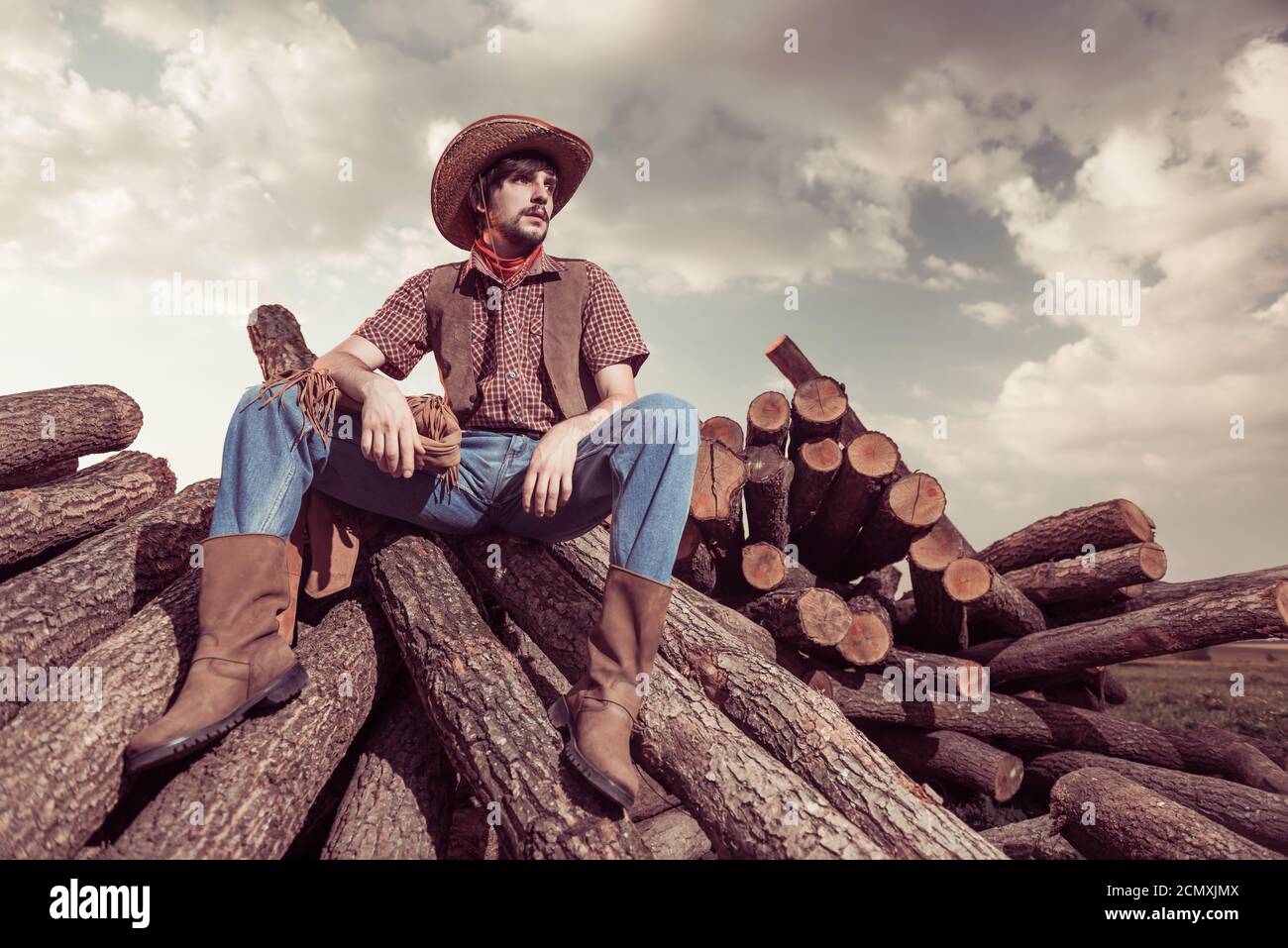 jeune beau cow-boy Banque D'Images