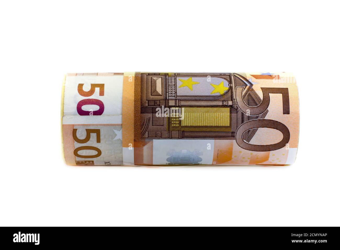 billets roulés en un rouleau de 50 euros Banque D'Images