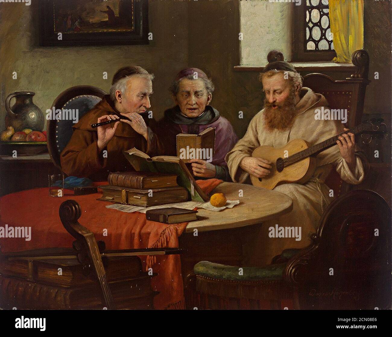 Josef Wagner-Höhenberg Drei musizierende Mönche um einen Tisch. Banque D'Images