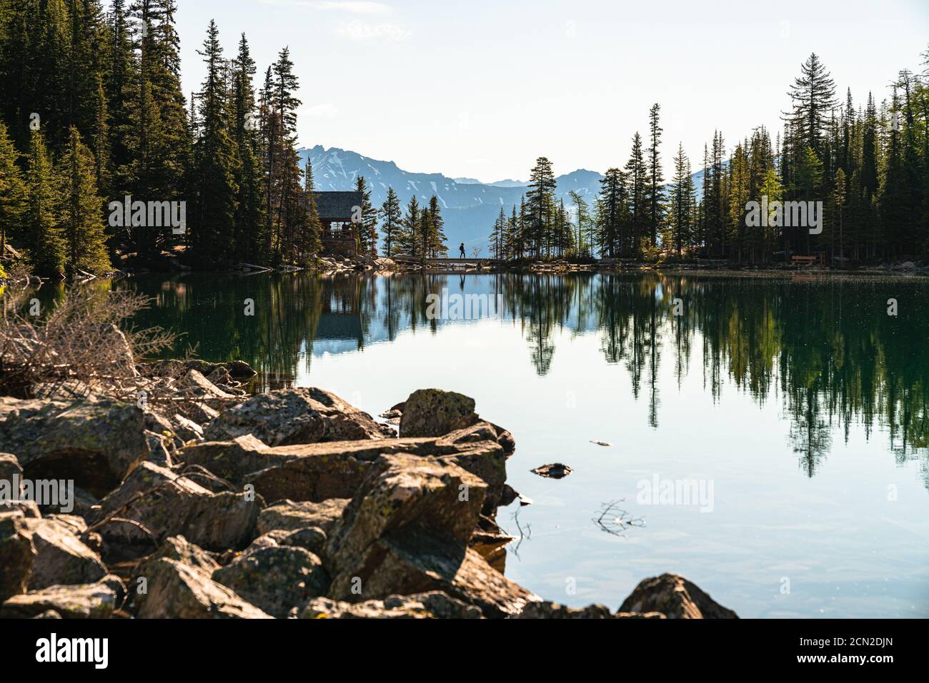 Randonnée depuis le Tea House à côté du lac Agnes dans le lac Louise Banff Banque D'Images