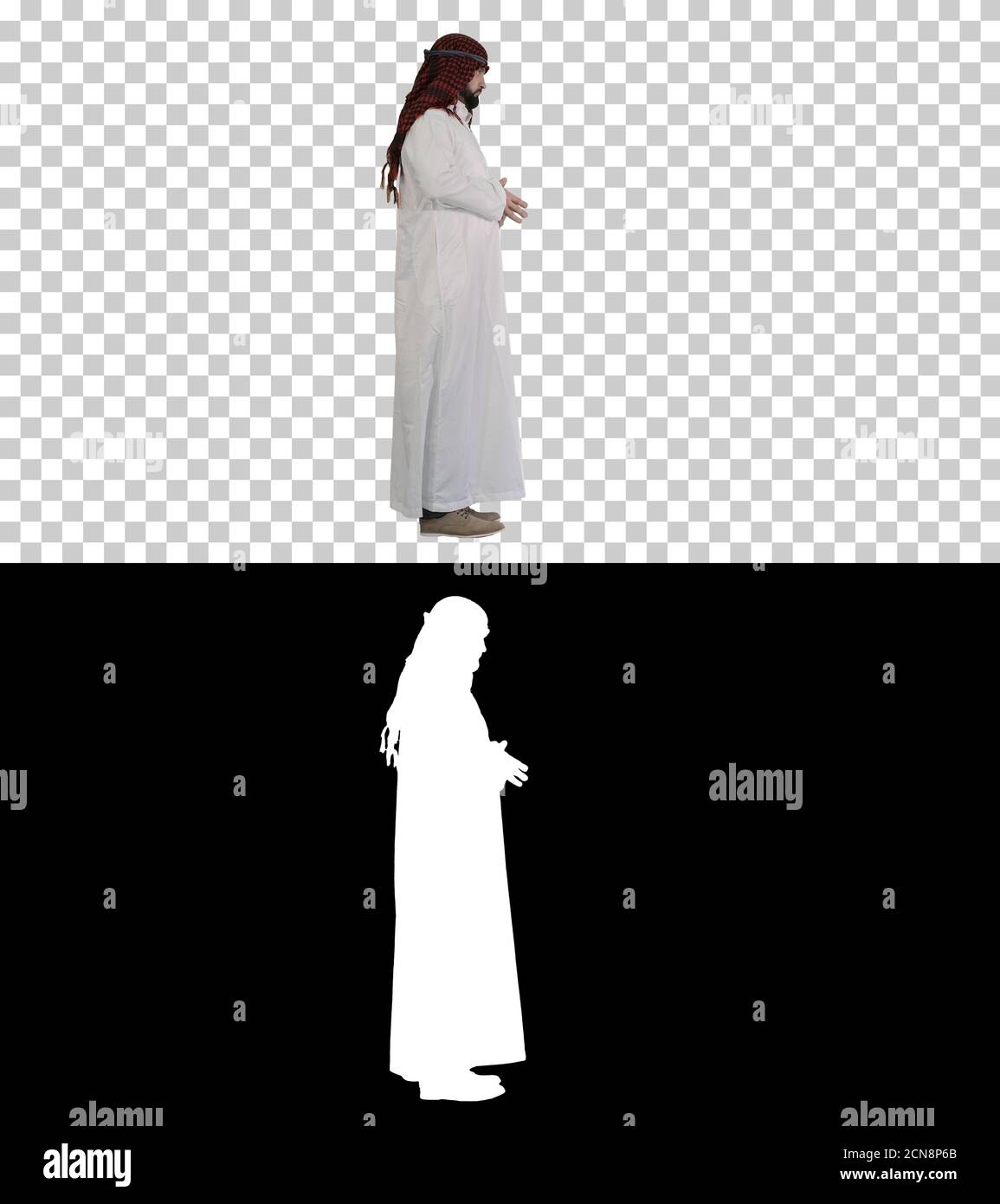 Cheikh arabe portant le keffiyeh debout, Alpha Channel avec Silhou Banque D'Images