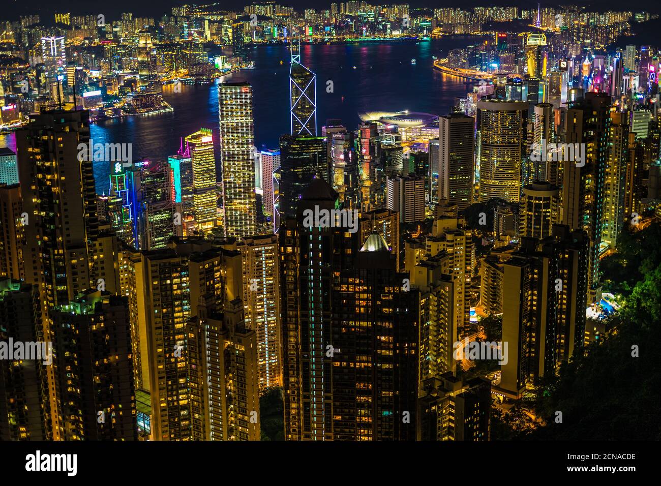 Vue nocturne de Hong Kong depuis Victoria Peak Banque D'Images