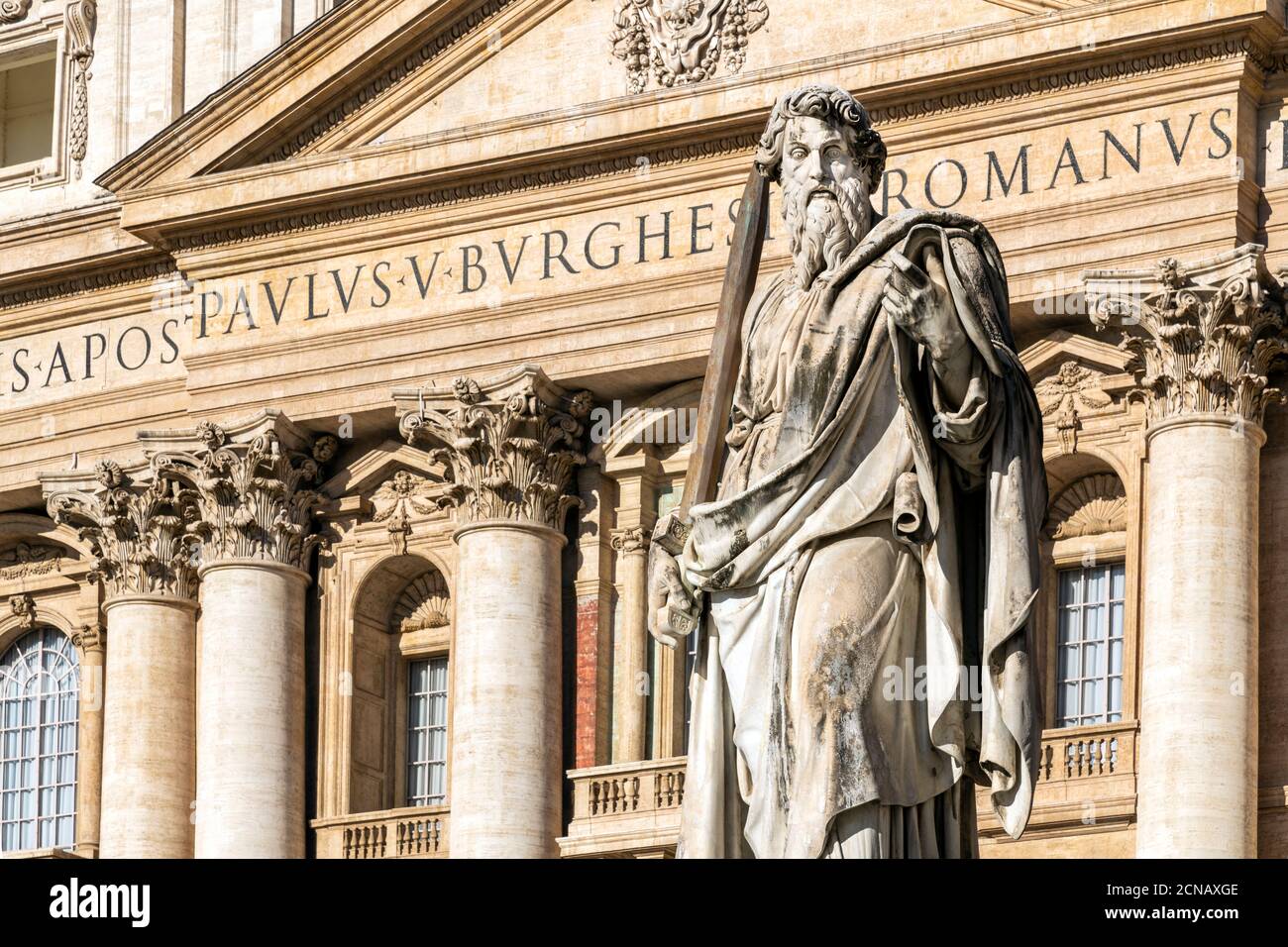 Détail de la façade de la basilique Saint-Pierre, Cité du Vatican Banque D'Images