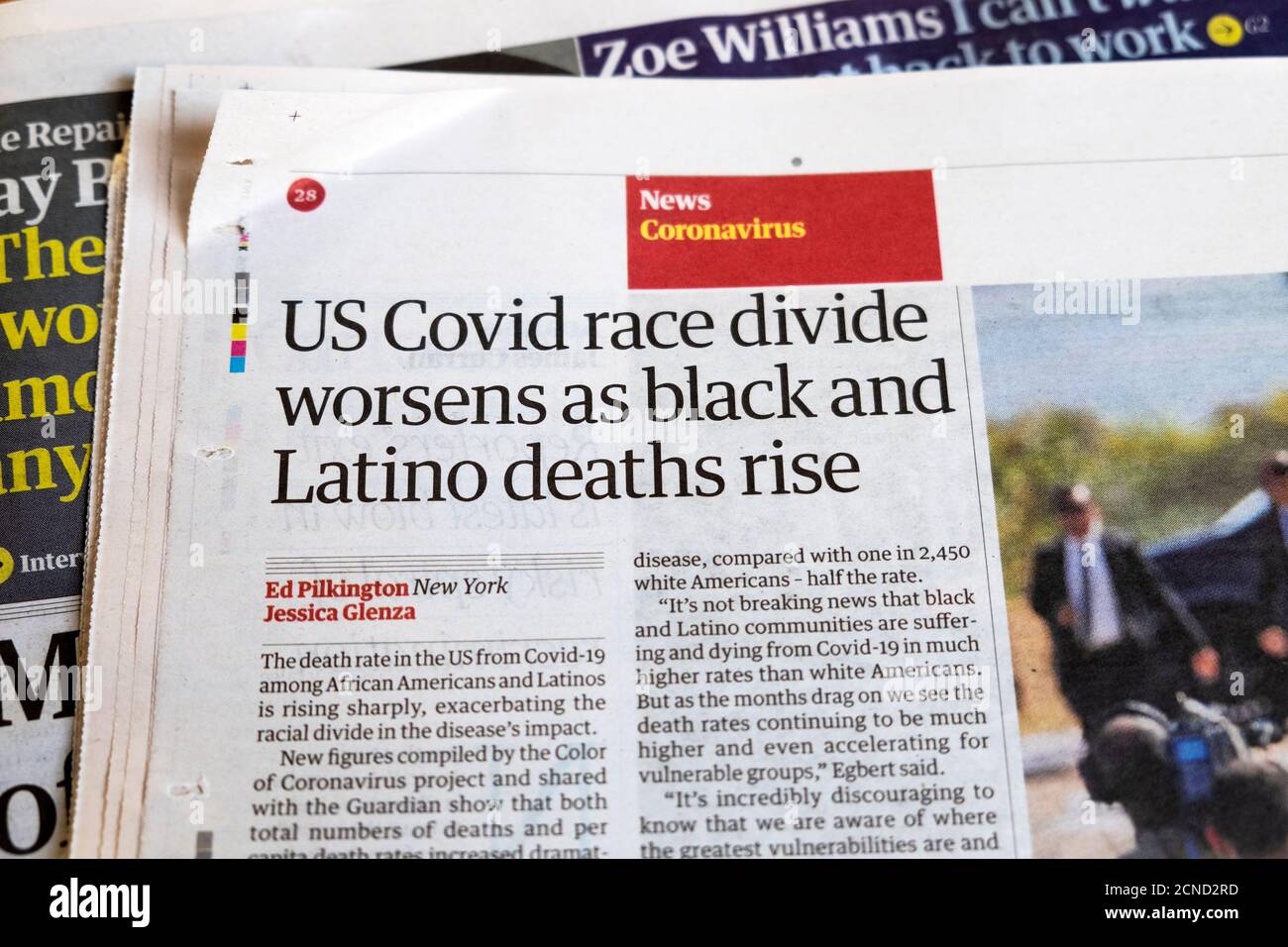 « LA division DE la race COVID AUX ÉTATS-UNIS s'aggrave avec la mort des Noirs et des Latino-américains Rise' coronavirus news article Inside page Guardian Newspaper 9 September 2020 Londres Angleterre Banque D'Images « LA division DE la race COVID AUX ÉTATS-UNIS s'aggrave avec la mort des Noirs et des Latino-américains Rise' coronavirus news article Inside page Guardian Newspaper 9 September 2020 Londres Angleterre Banque D'Images