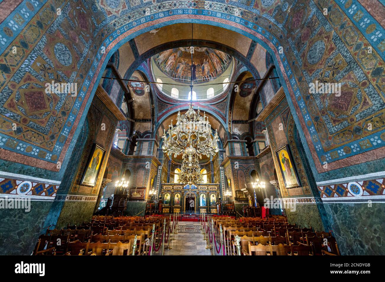 Intérieur de l'église Sainte-Sophie, site du patrimoine mondial de l'UNESCO, Thessalonique, Grèce, Europe Banque D'Images