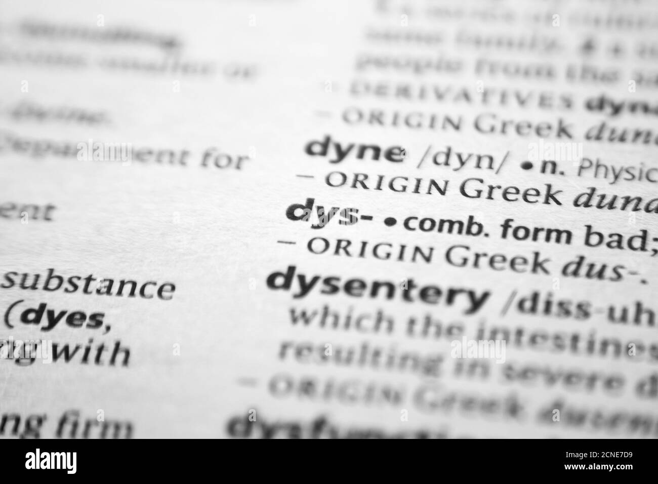 Mot ou phrase DYS- dans un dictionnaire Banque D'Images